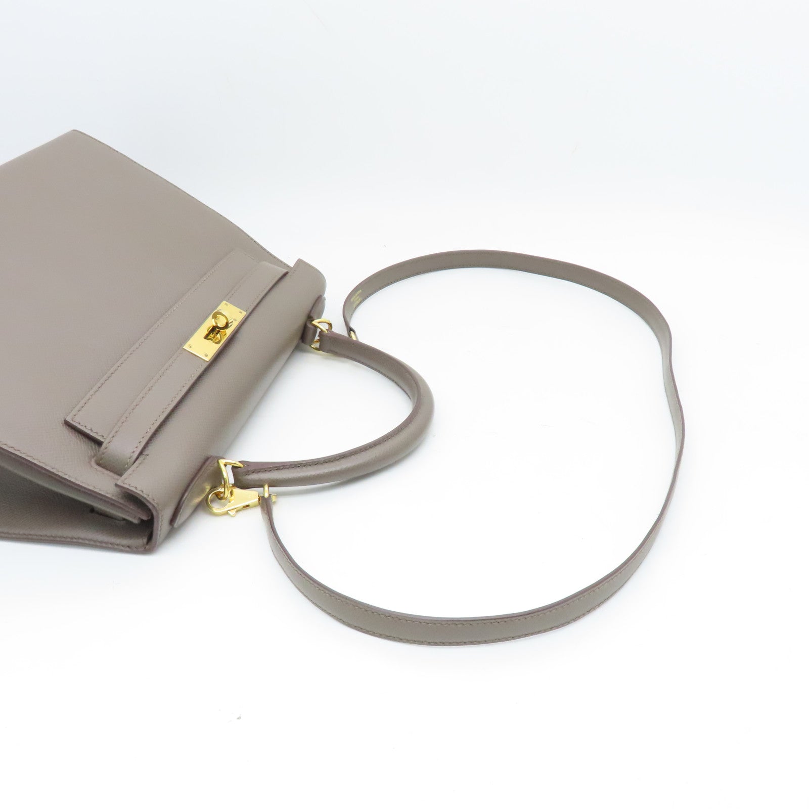 HERMES Veau Epsom皮革Kelly 28金扣手挽肩背两用袋锡灰色