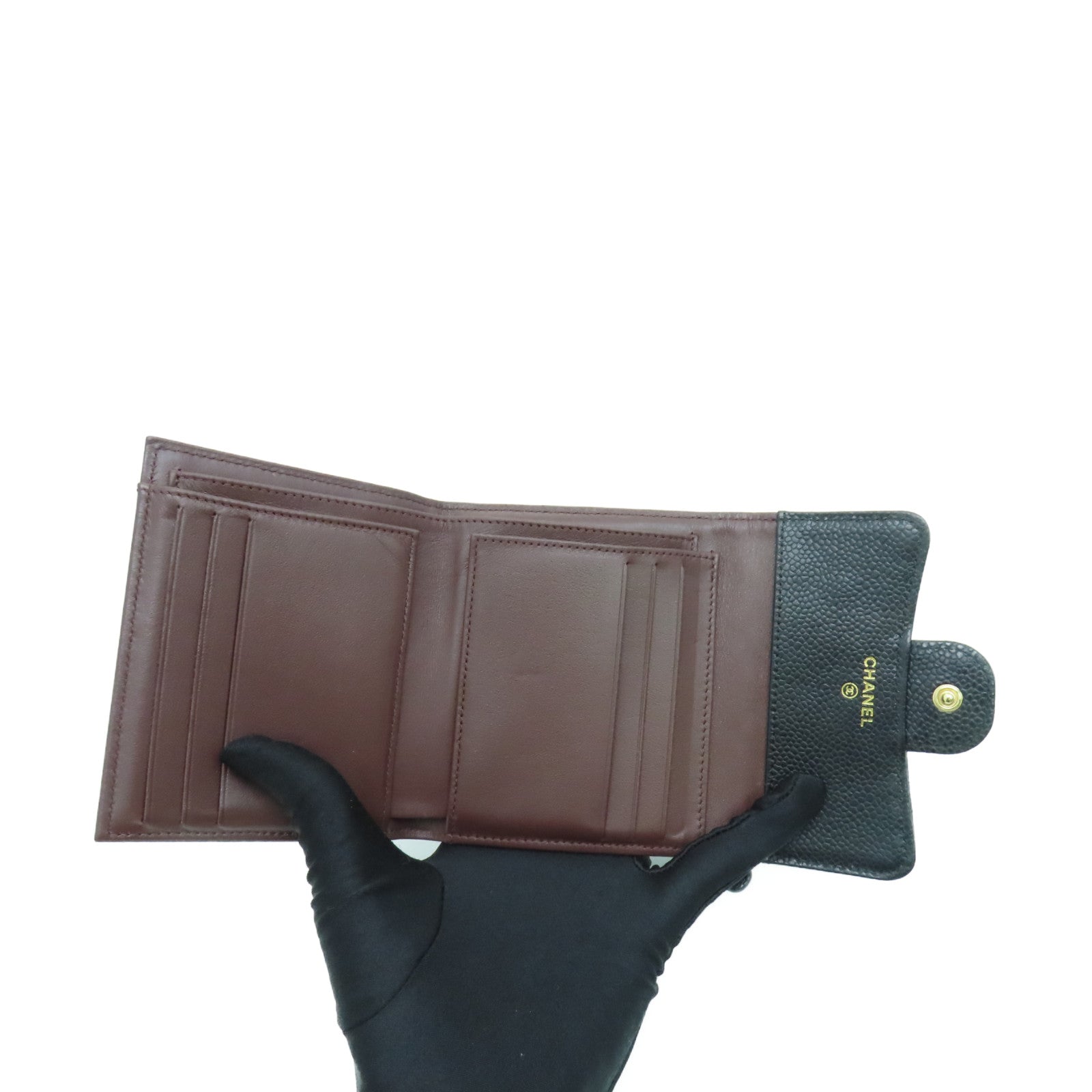 CHANEL 菱格Caviar皮革Classic Wallet金扣錢包黑色