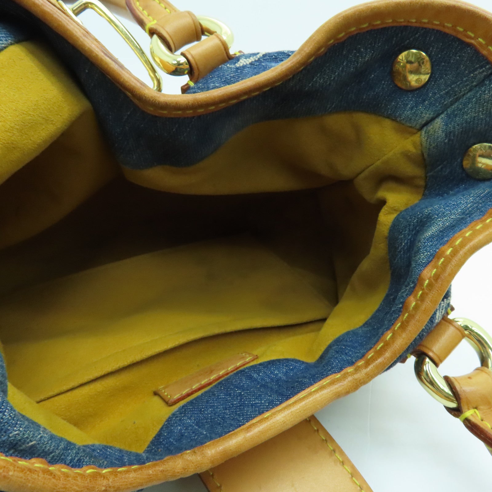 LOUIS VUITTON Monogram Denim Pleaty金扣手挽袋蓝色