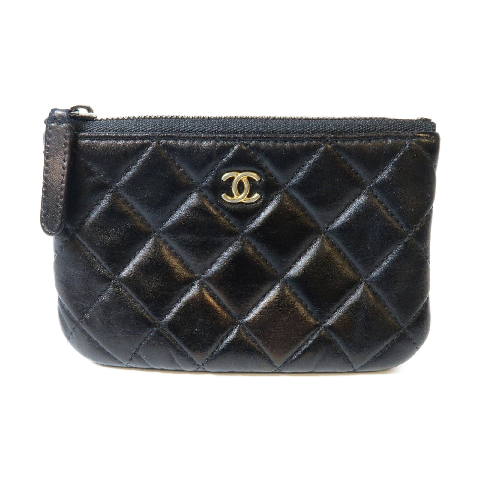 CHANEL 菱格牛皮皮革Coin Pouch金扣零錢包黑色