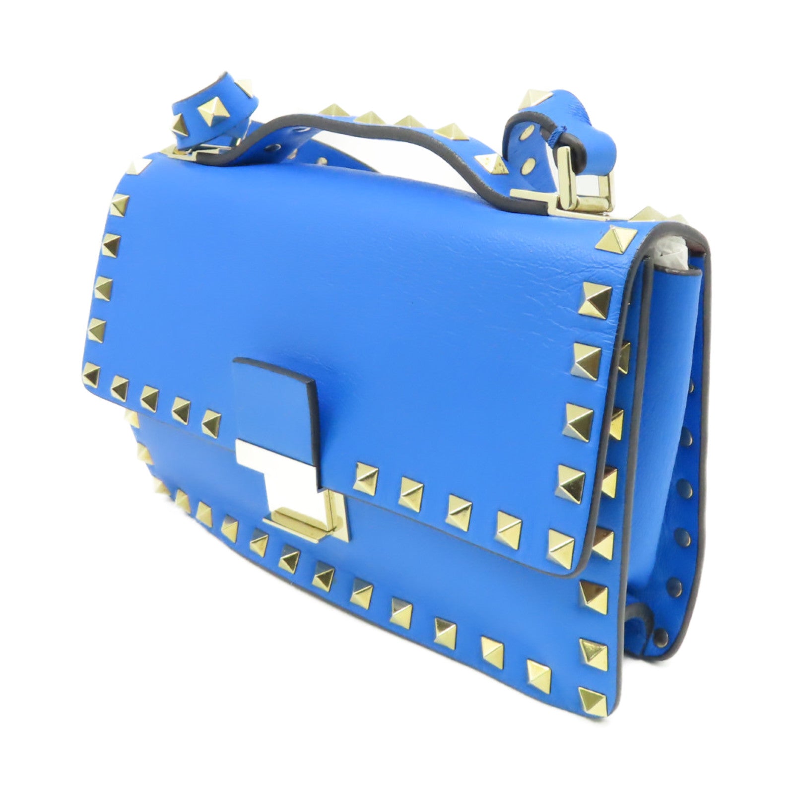 Valentino 牛皮皮革Rockstud Shoulder Bag金扣肩背袋藍色