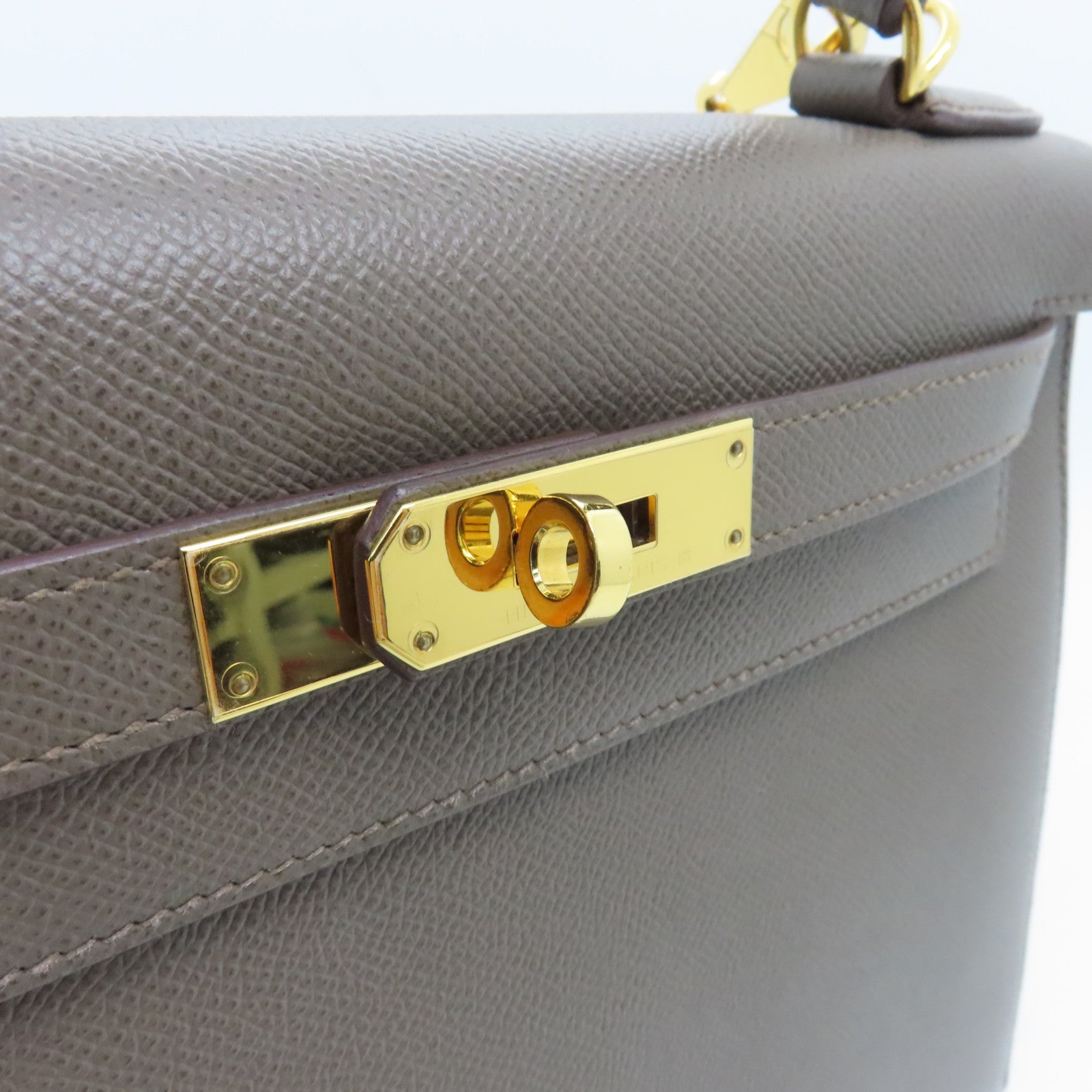 HERMES Veau Epsom皮革Kelly 28金扣手挽肩背两用袋锡灰色