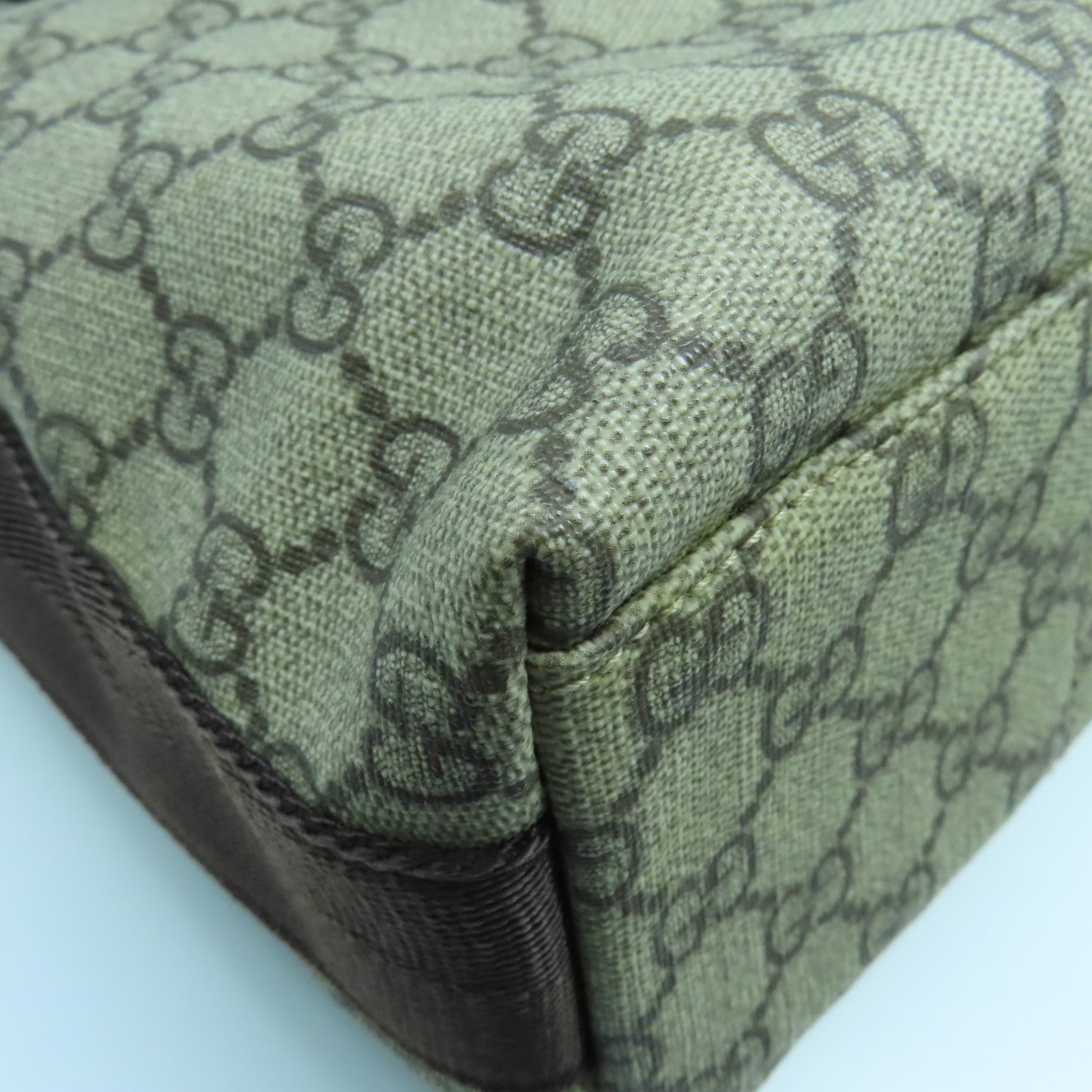 GUCCI 塗層帆布Shoulder Bag銀扣肩背袋米色啡色