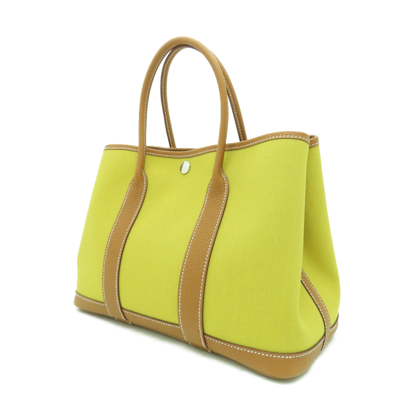 HERMES 帆布Garden Party TPM銀扣手挽袋金色