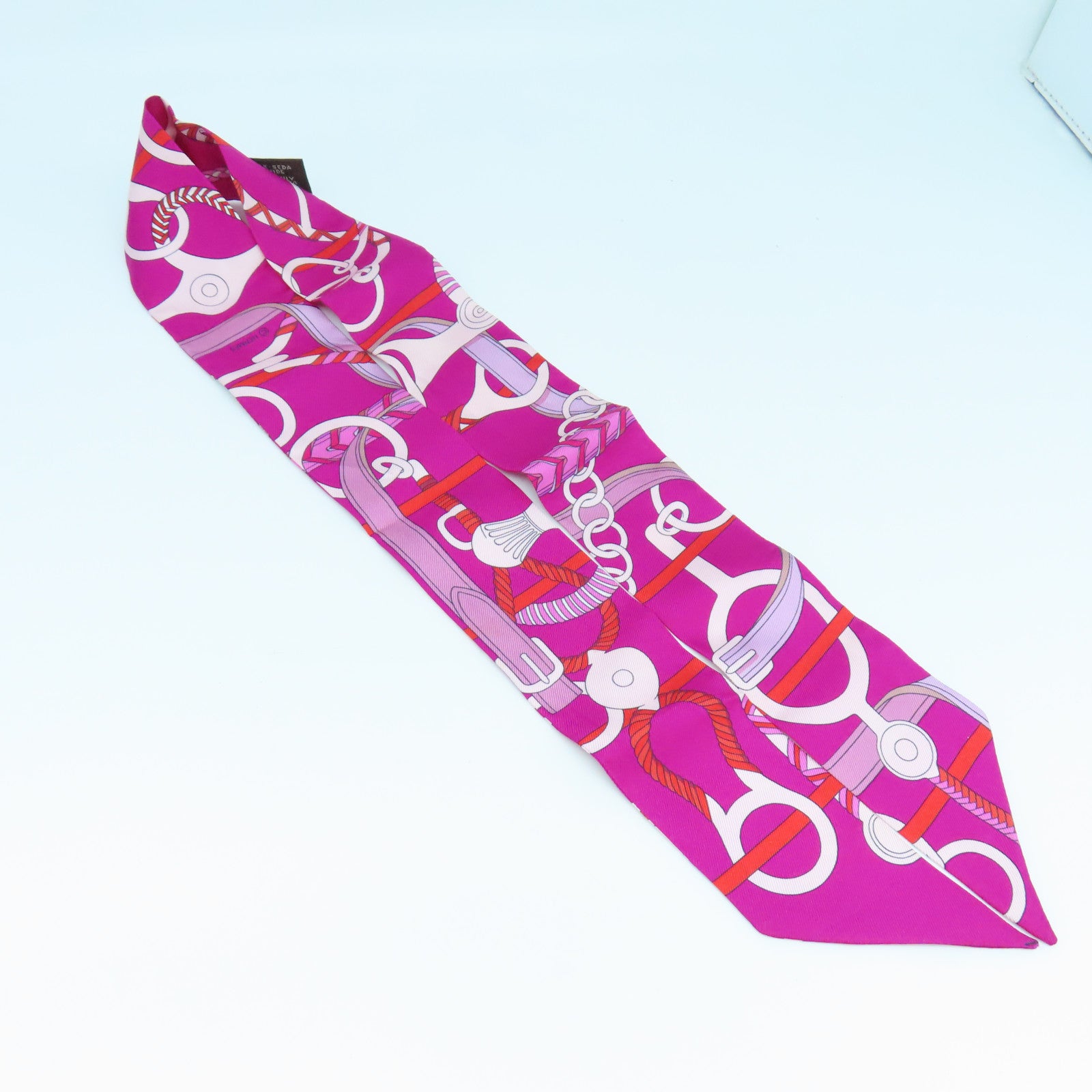 HERMES Silk Twilly Scarf Pink