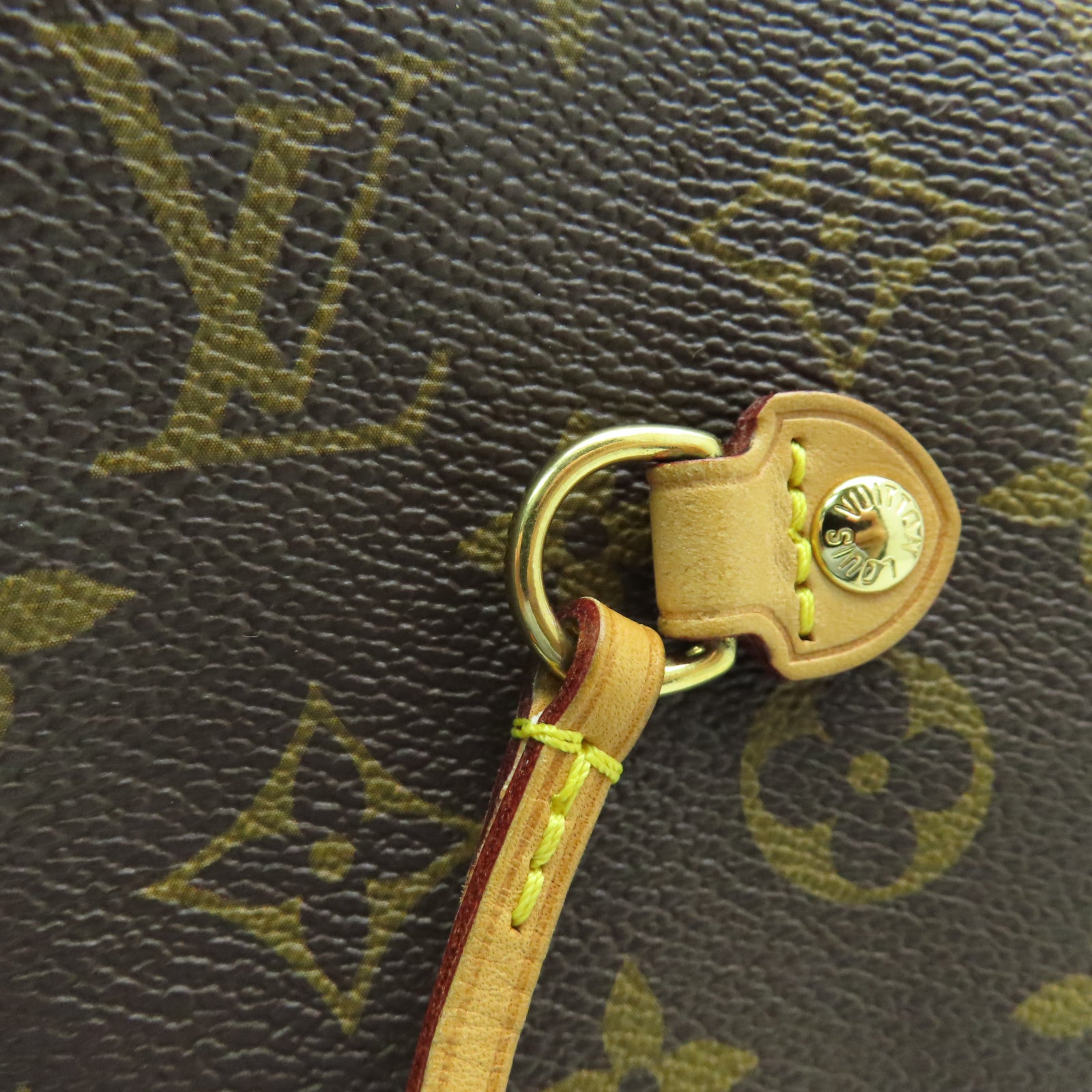 LOUIS VUITTON Monogram Neverfull MM金扣手挽袋棕色