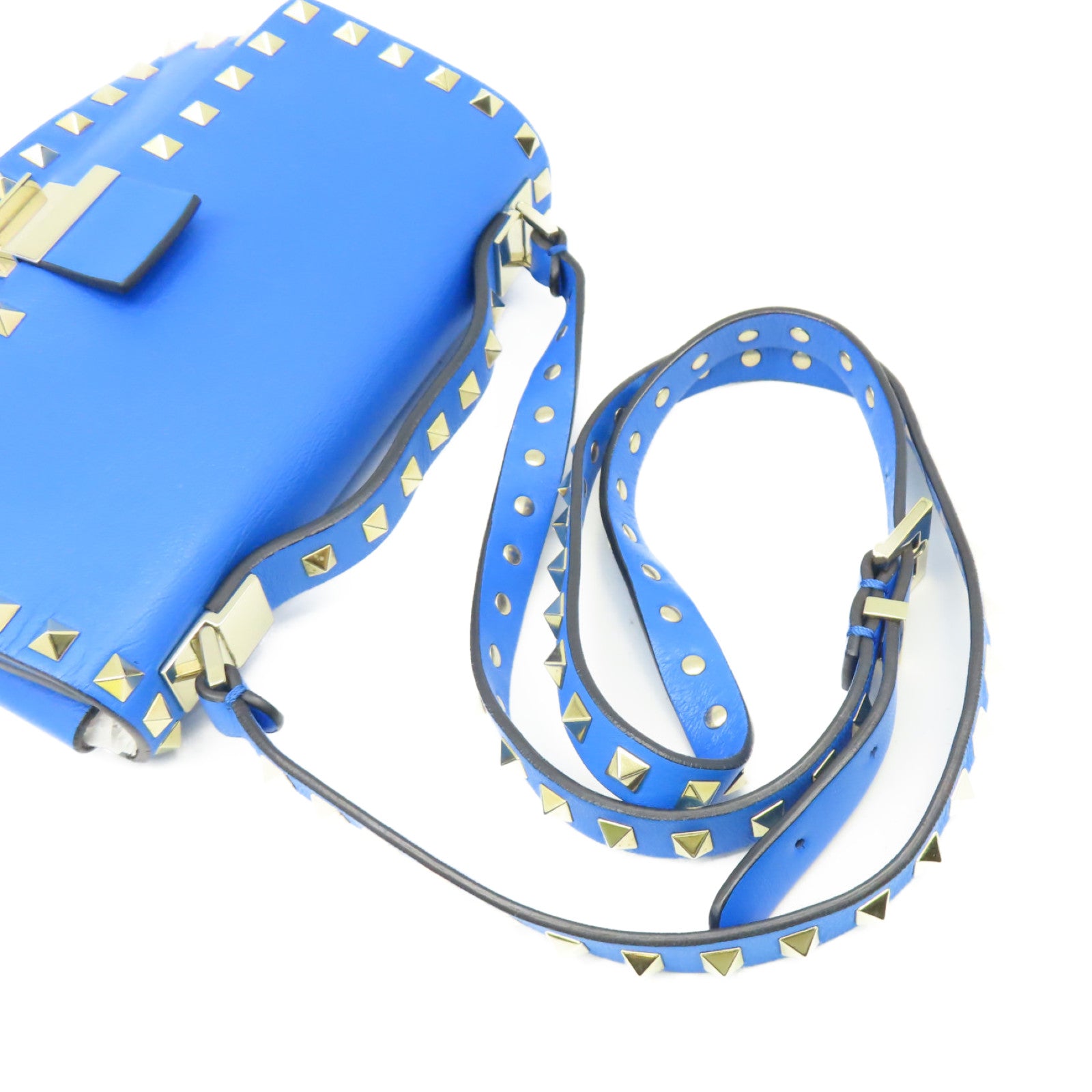 Valentino 牛皮皮革Rockstud Shoulder Bag金扣肩背袋藍色
