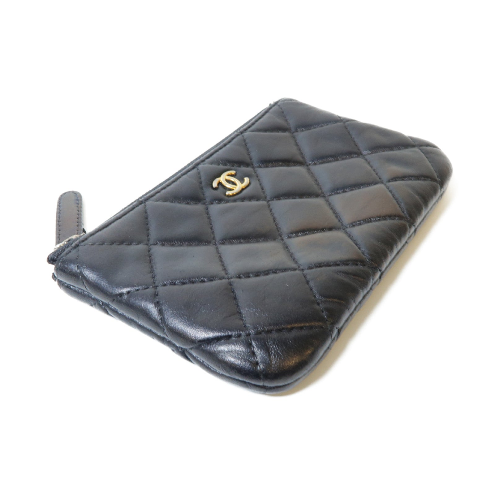 CHANEL 菱格牛皮皮革Coin Pouch金扣零錢包黑色