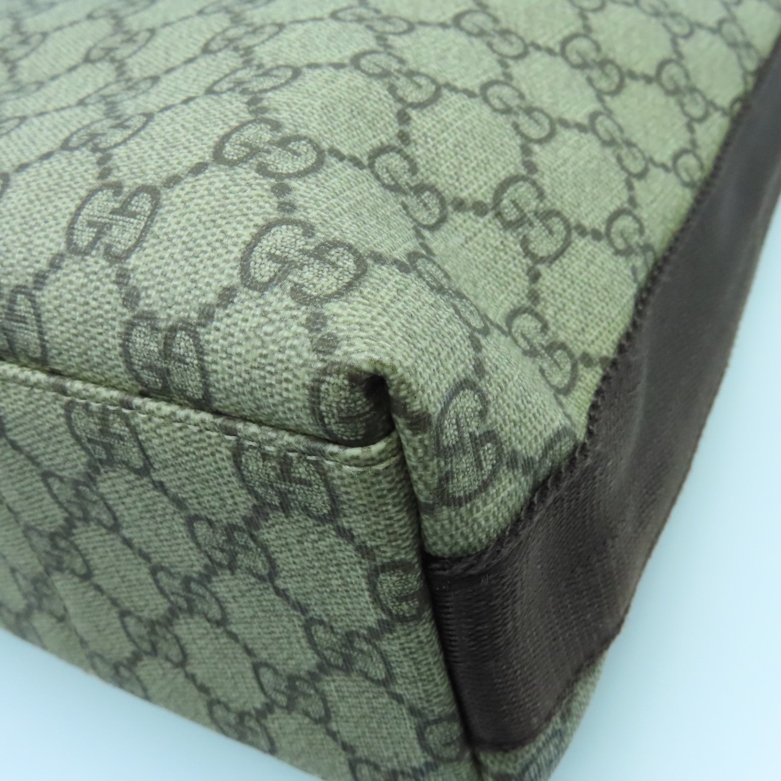 GUCCI 塗層帆布Shoulder Bag銀扣肩背袋米色啡色