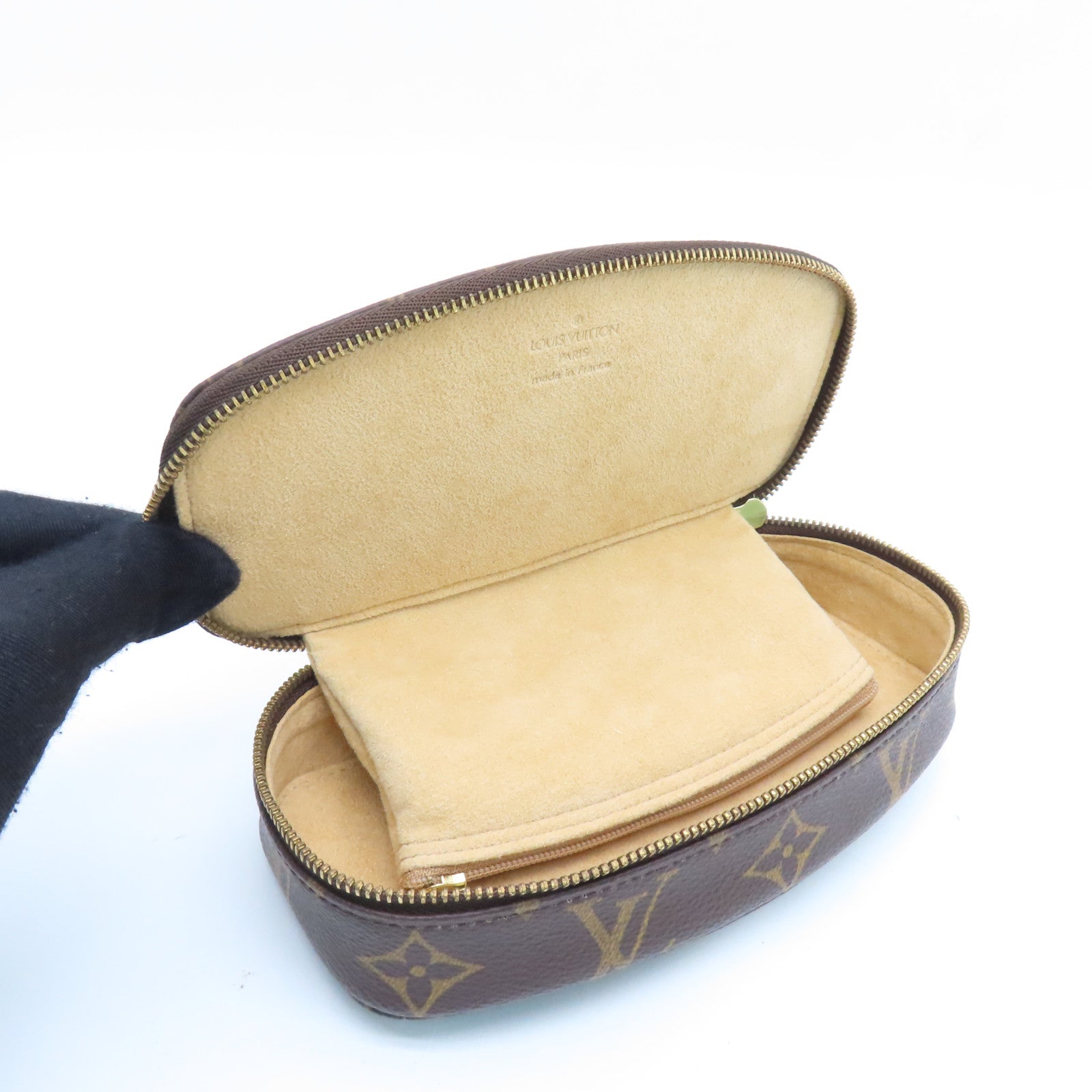 LOUIS VUITTON Monogram Jewelry Case金扣手拿包啡色