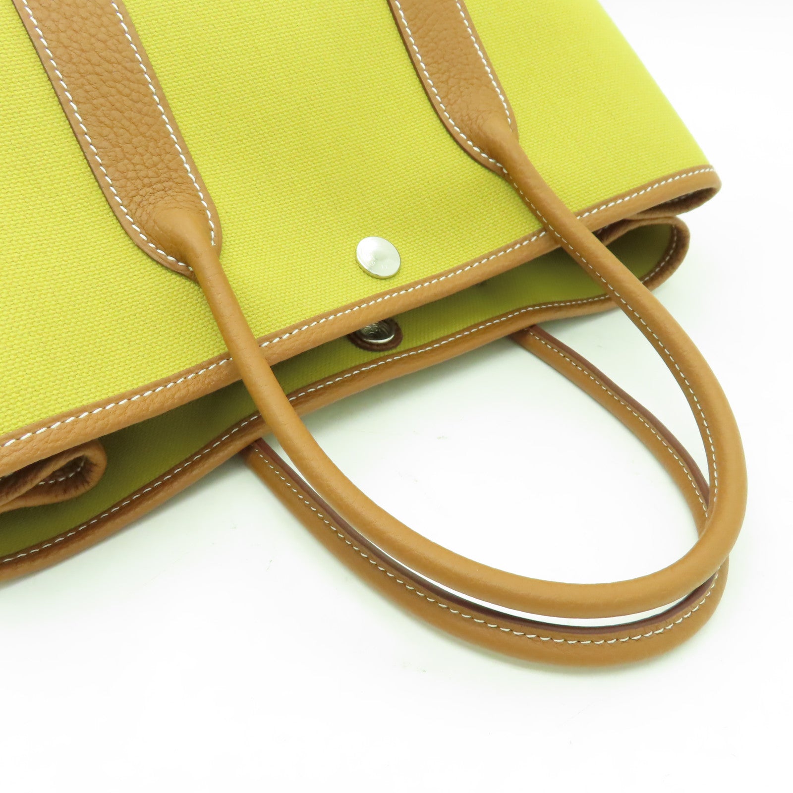 HERMES 帆布Garden Party TPM銀扣手挽袋金色