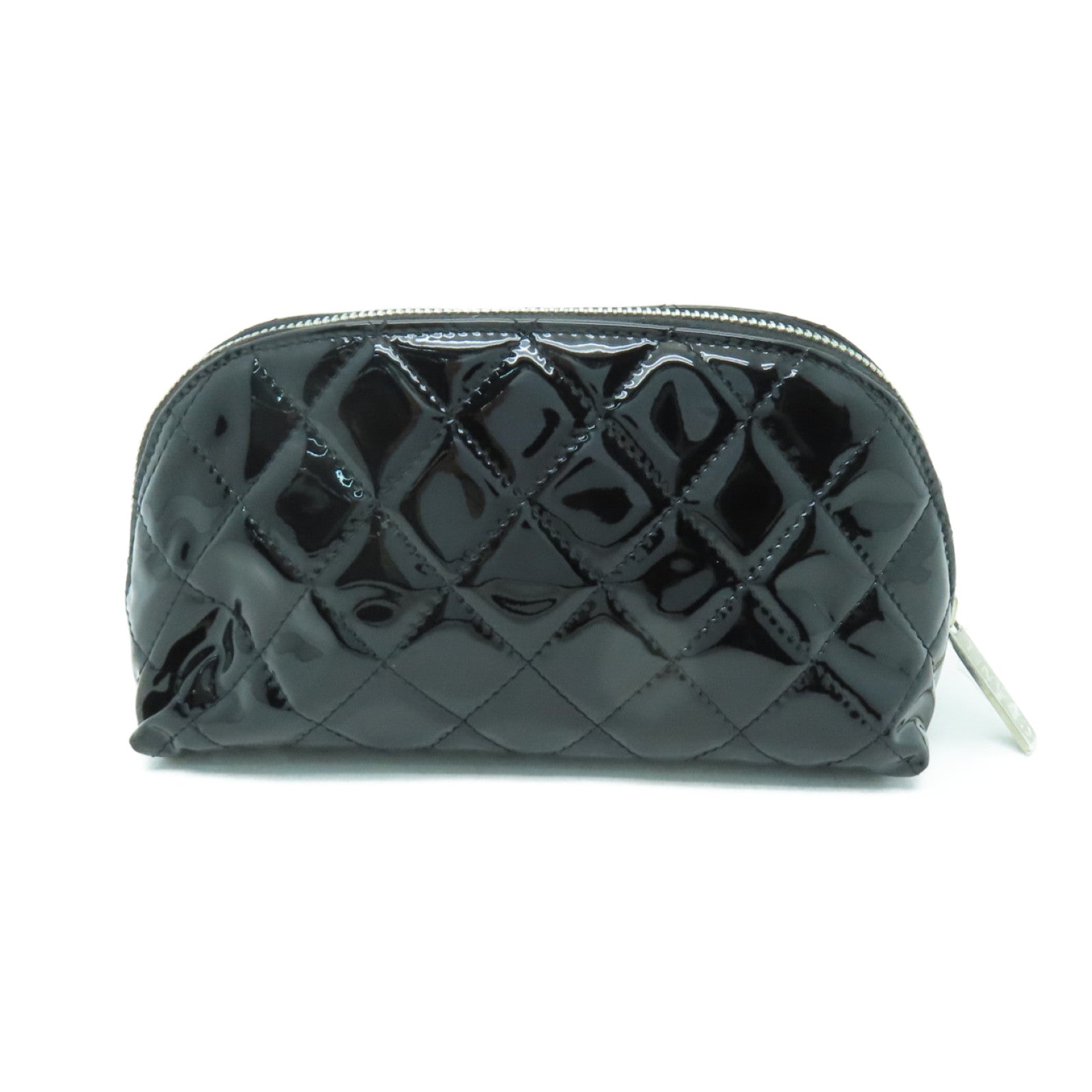 CHANEL 菱格漆皮皮革Clutch Bag銀扣手拿包黒色