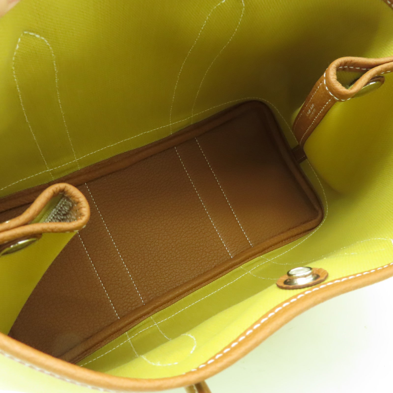 HERMES 帆布Garden Party TPM銀扣手挽袋金色