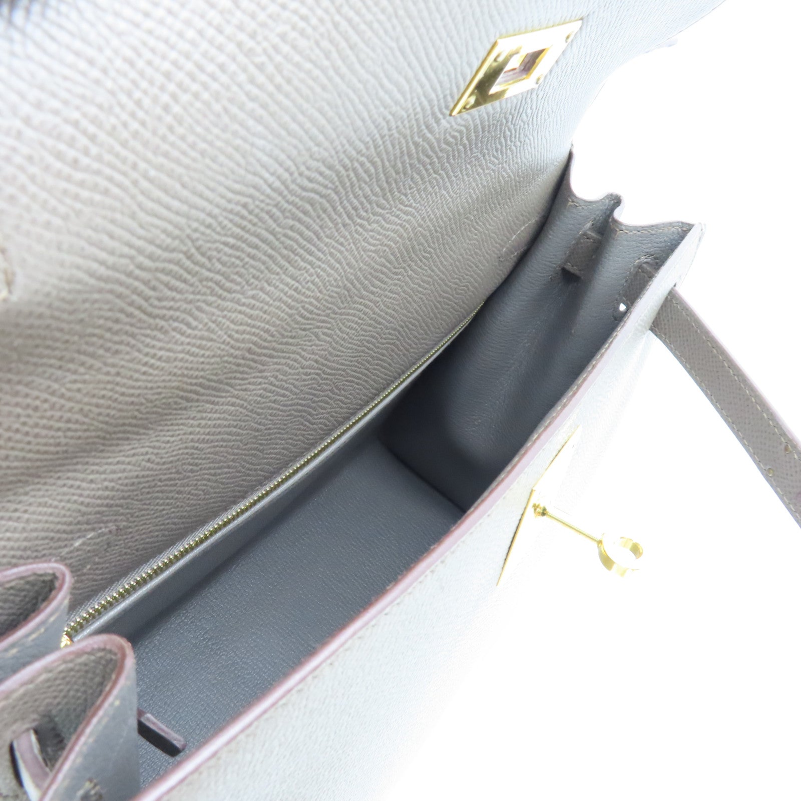 HERMES Veau Epsom皮革Kelly 28金扣手挽肩背两用袋锡灰色