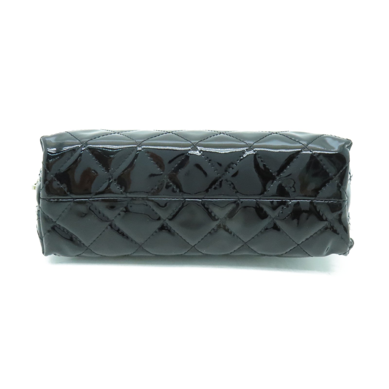 CHANEL 菱格漆皮皮革Clutch Bag銀扣手拿包黒色