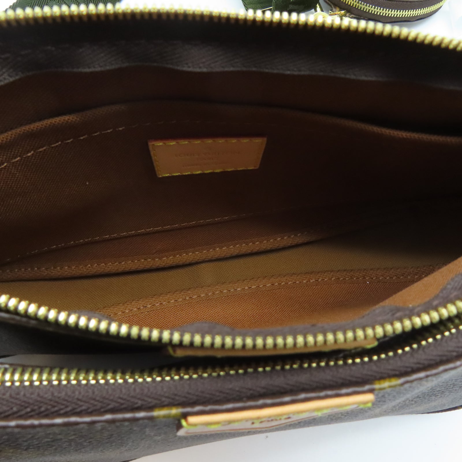 LOUIS VUITTON Monogram Multi Pochette Accessoires金扣肩背袋啡色/綠色