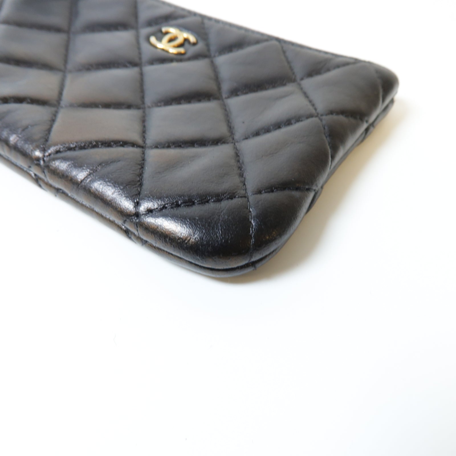 CHANEL 菱格牛皮皮革Coin Pouch金扣零錢包黑色