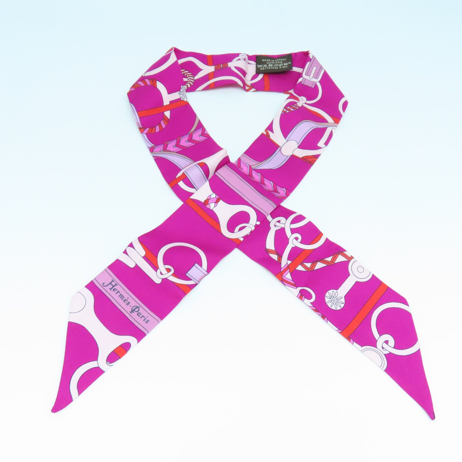 HERMES Silk Twilly Scarf Pink