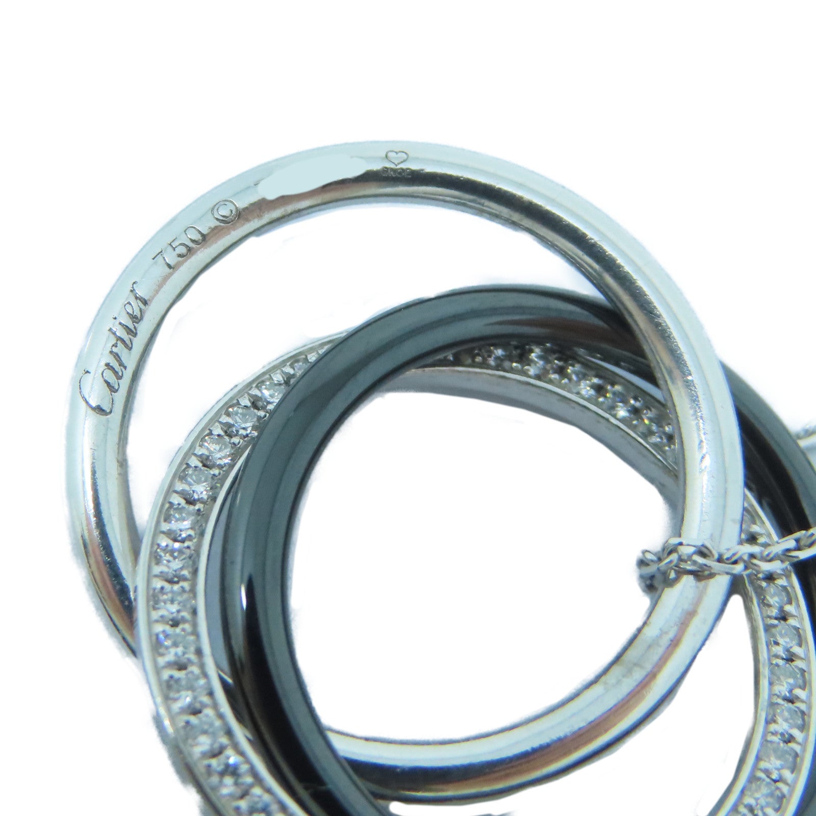CARTIER 18K白金/黑陶瓷/鑽石Trinity Diamond Three Tone Necklace項鏈