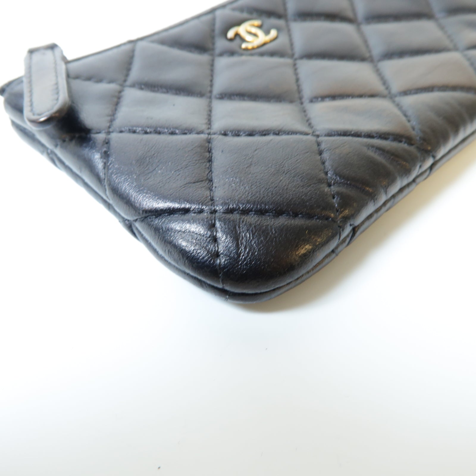 CHANEL 菱格牛皮皮革Coin Pouch金扣零錢包黑色
