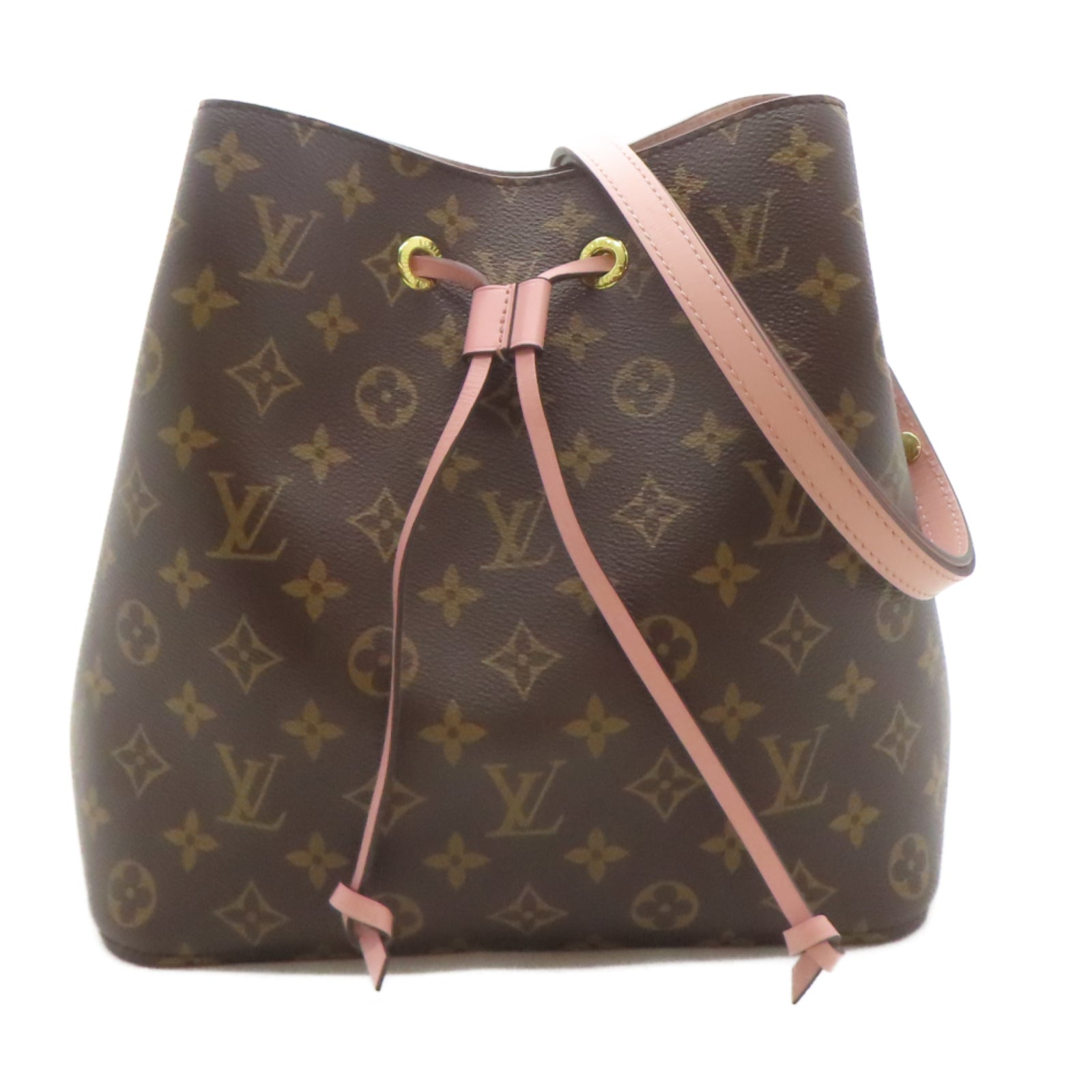 LOUIS VUITTON Monogram NeoNoe MM金扣肩背袋啡色/粉紅色