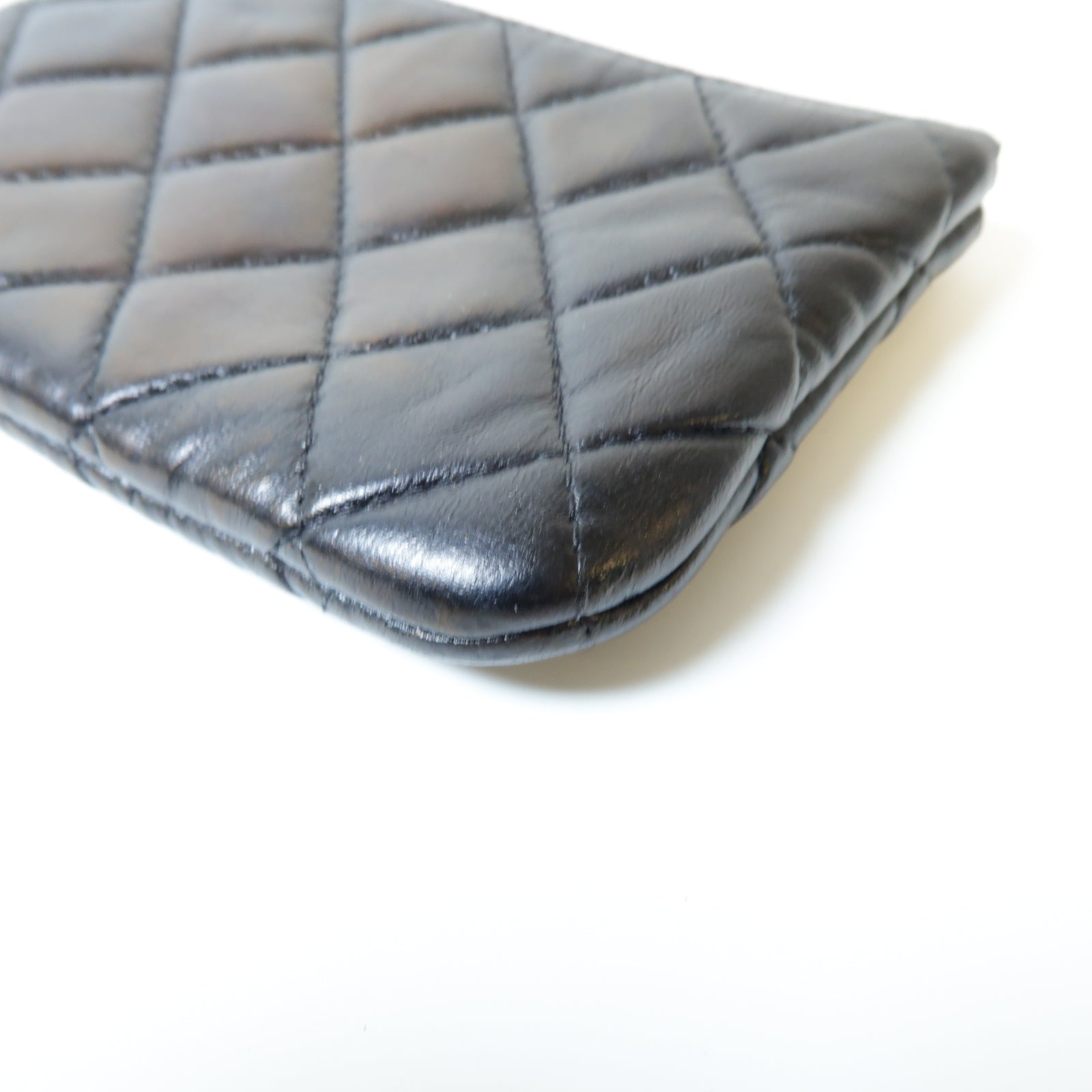 CHANEL 菱格牛皮皮革Coin Pouch金扣零錢包黑色