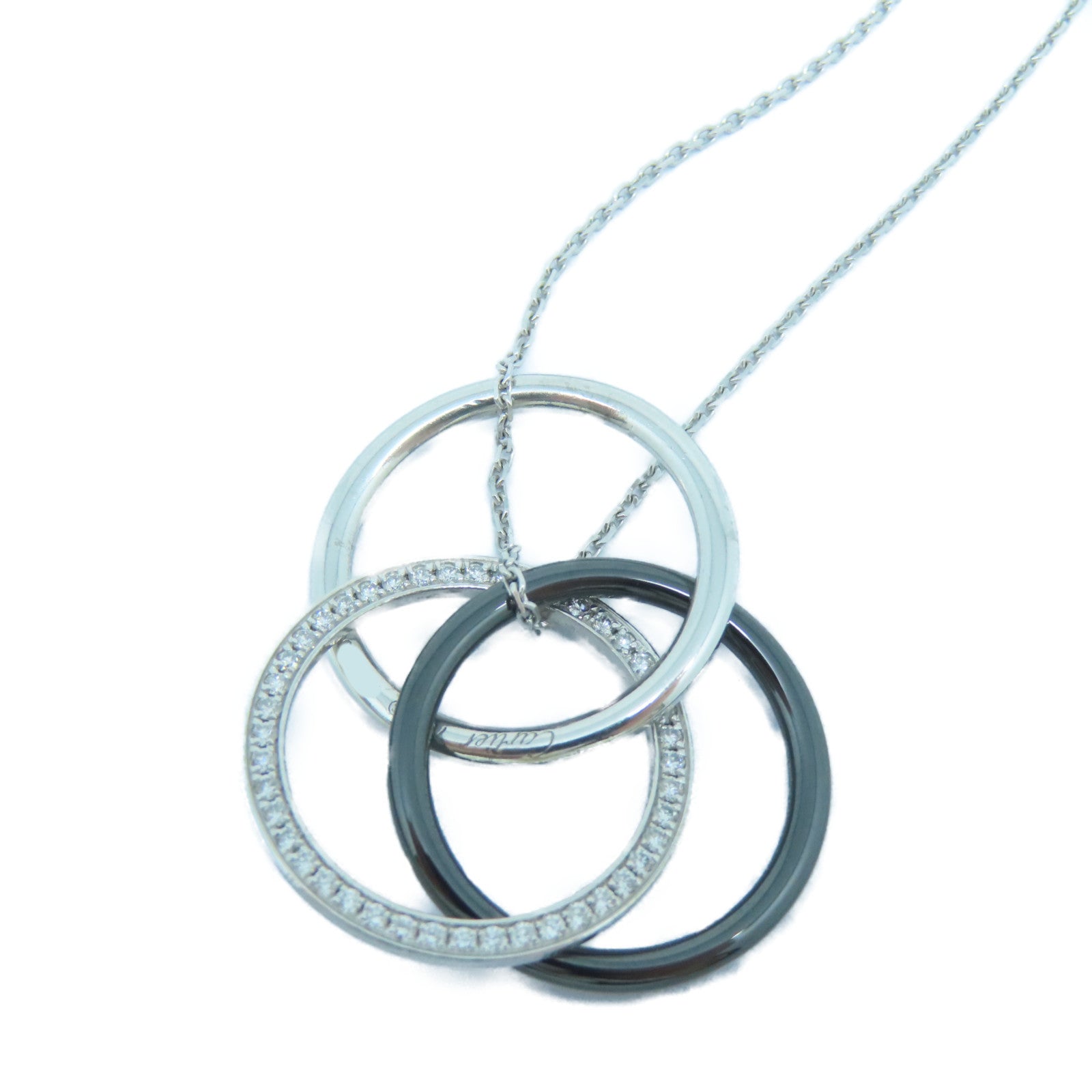CARTIER 18K白金/黑陶瓷/鑽石Trinity Diamond Three Tone Necklace項鏈