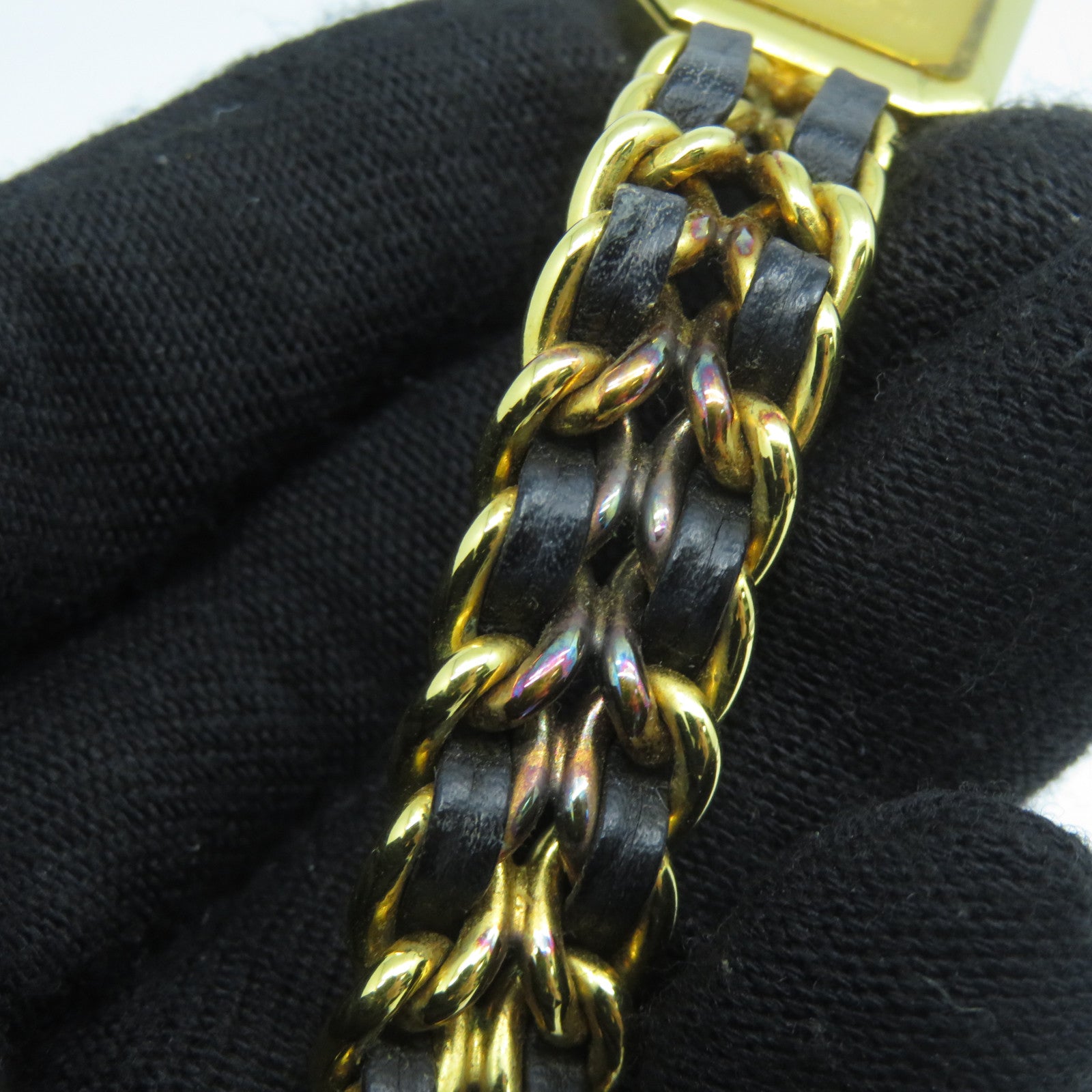 CHANEL Premiere M鍍金石英機芯手錶黑色/金色