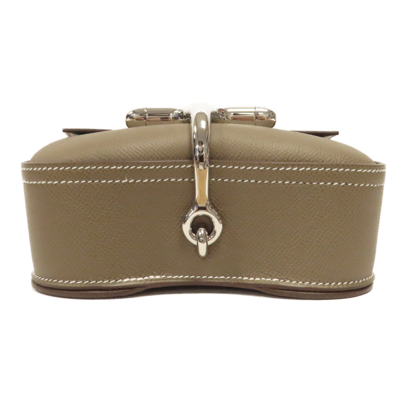 HERMES Epsom皮革Della Cavalleria Mini銀扣肩背袋Etoupe大象灰色