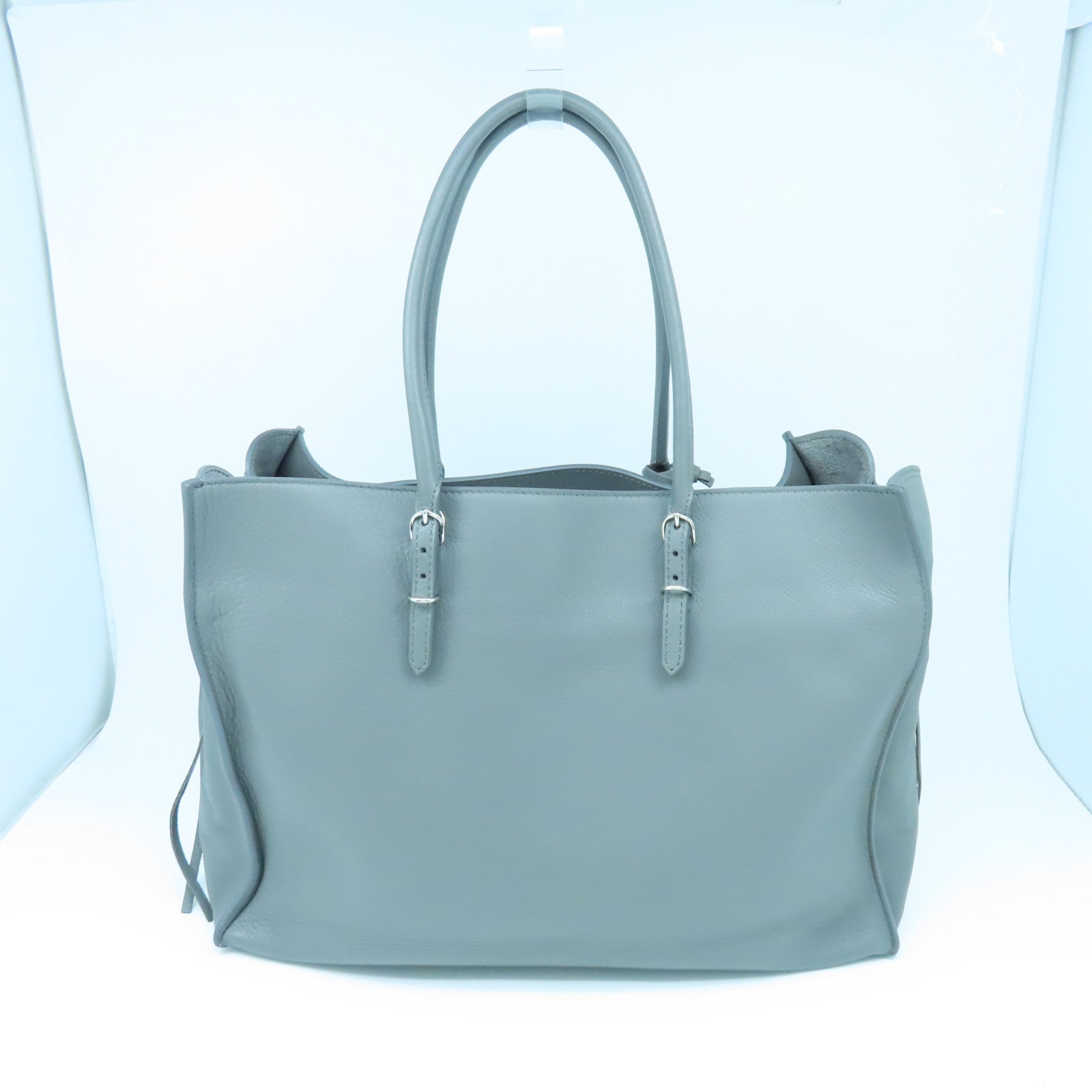 BALENCIAGA 羊皮皮革Papier B4 Zip Round銀扣手挽肩背兩用袋灰色