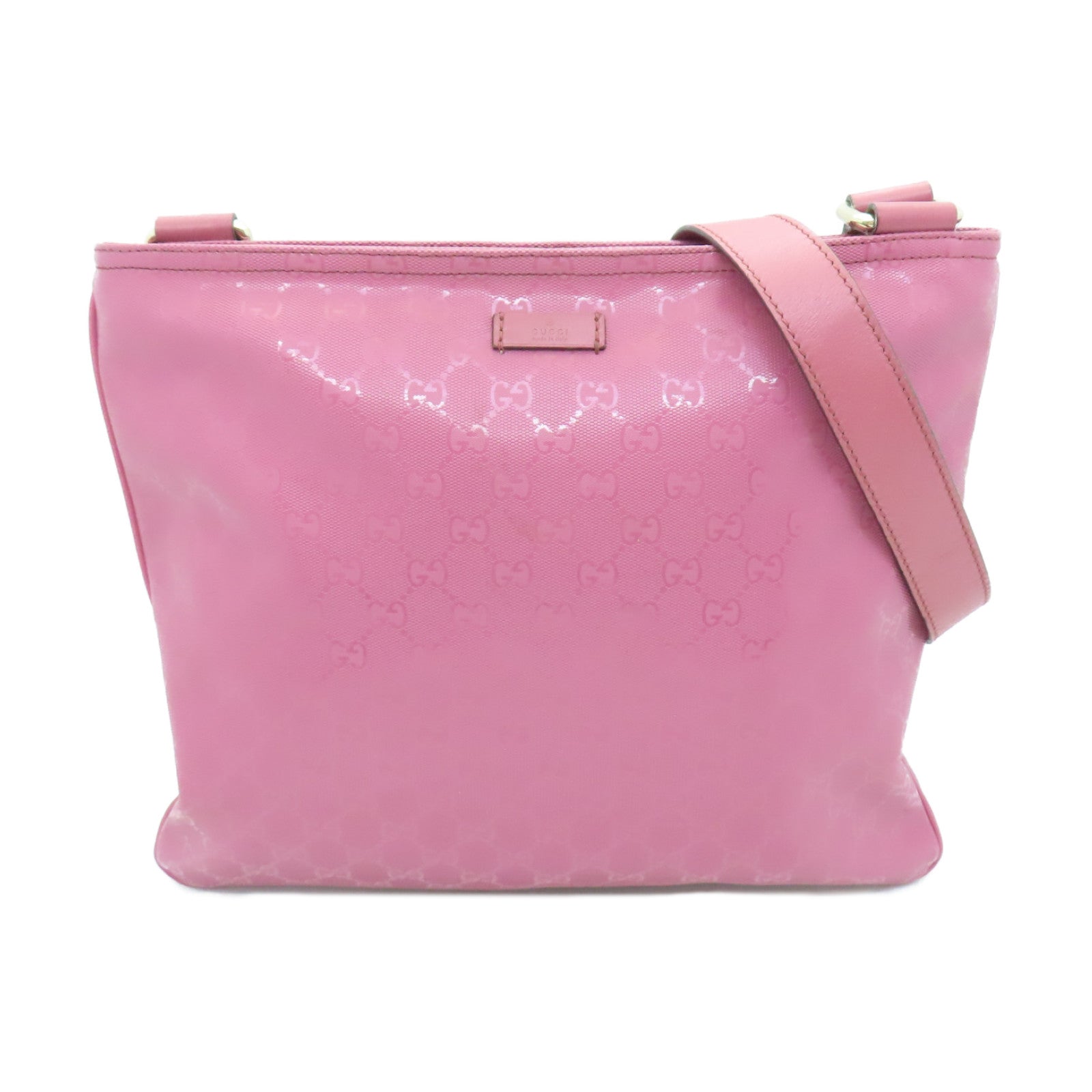 GUCCI 塗層帆布Shoulder Bag金扣肩背袋粉紅色