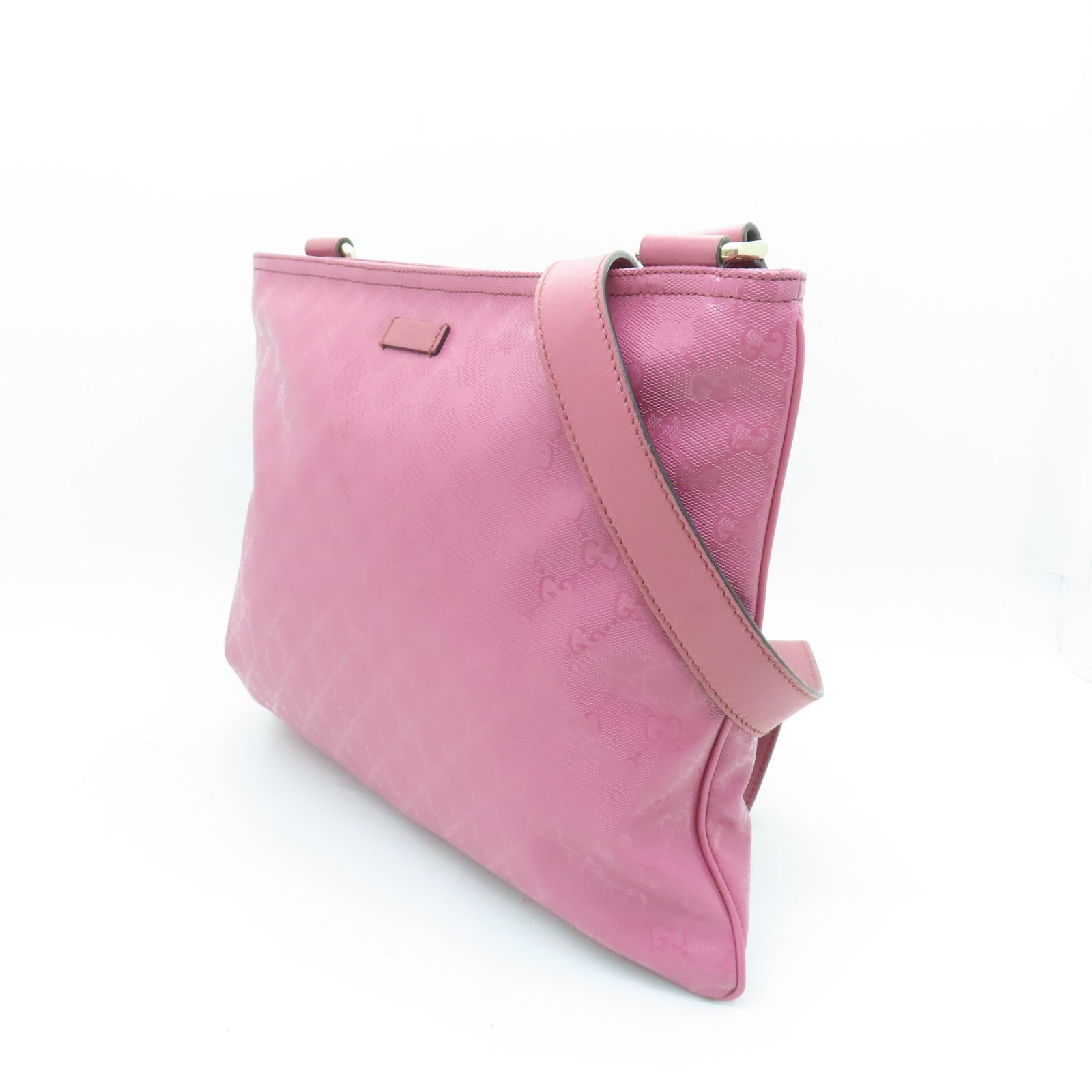 GUCCI 塗層帆布Shoulder Bag金扣肩背袋粉紅色