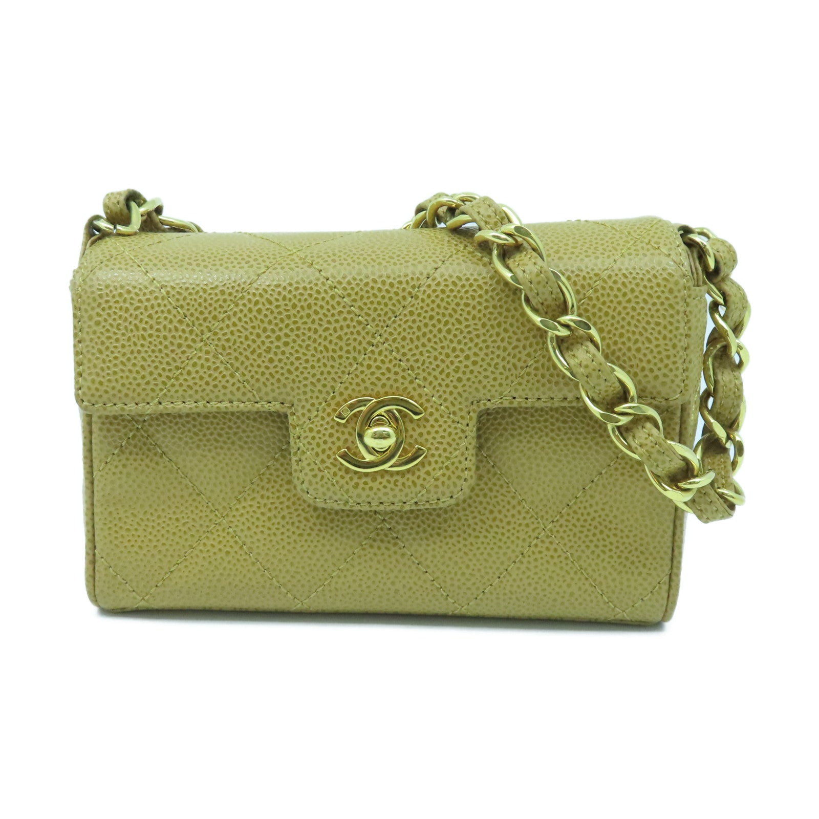 CHANEL 菱格牛皮皮革Chain Bag金扣手挽袋棕色
