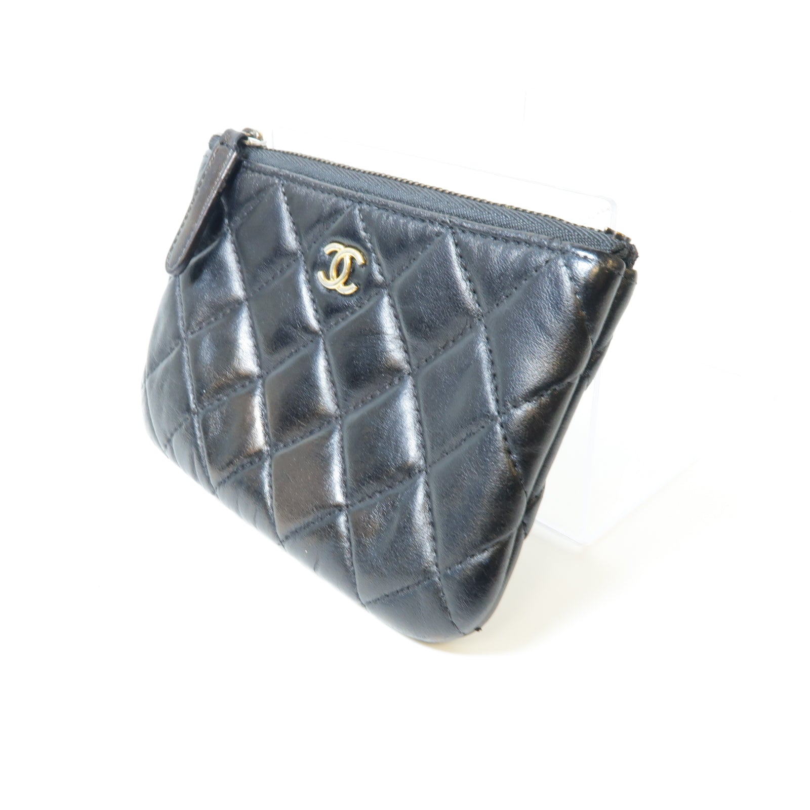 CHANEL 菱格牛皮皮革Coin Pouch金扣零錢包黑色