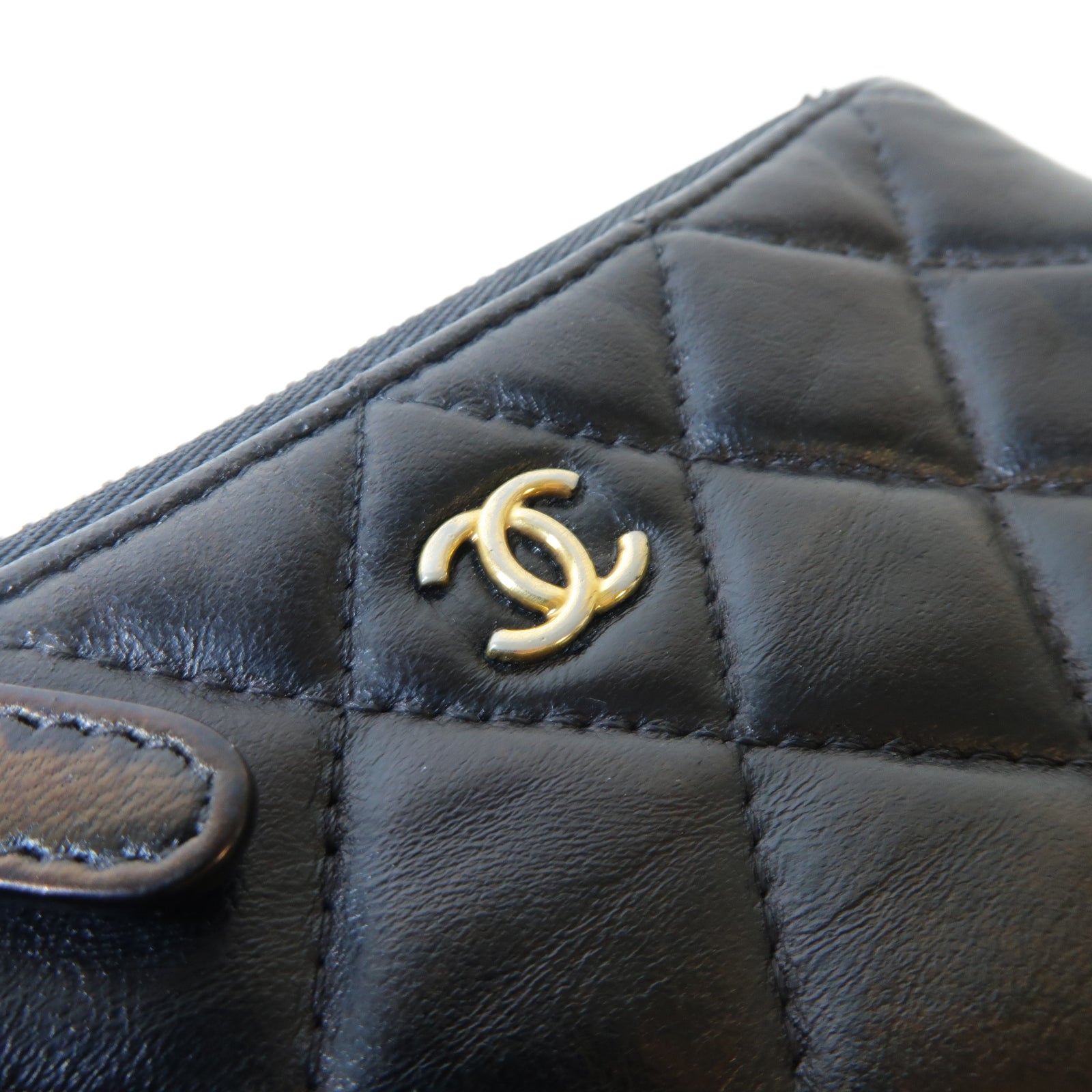 CHANEL 菱格牛皮皮革Coin Pouch金扣零錢包黑色