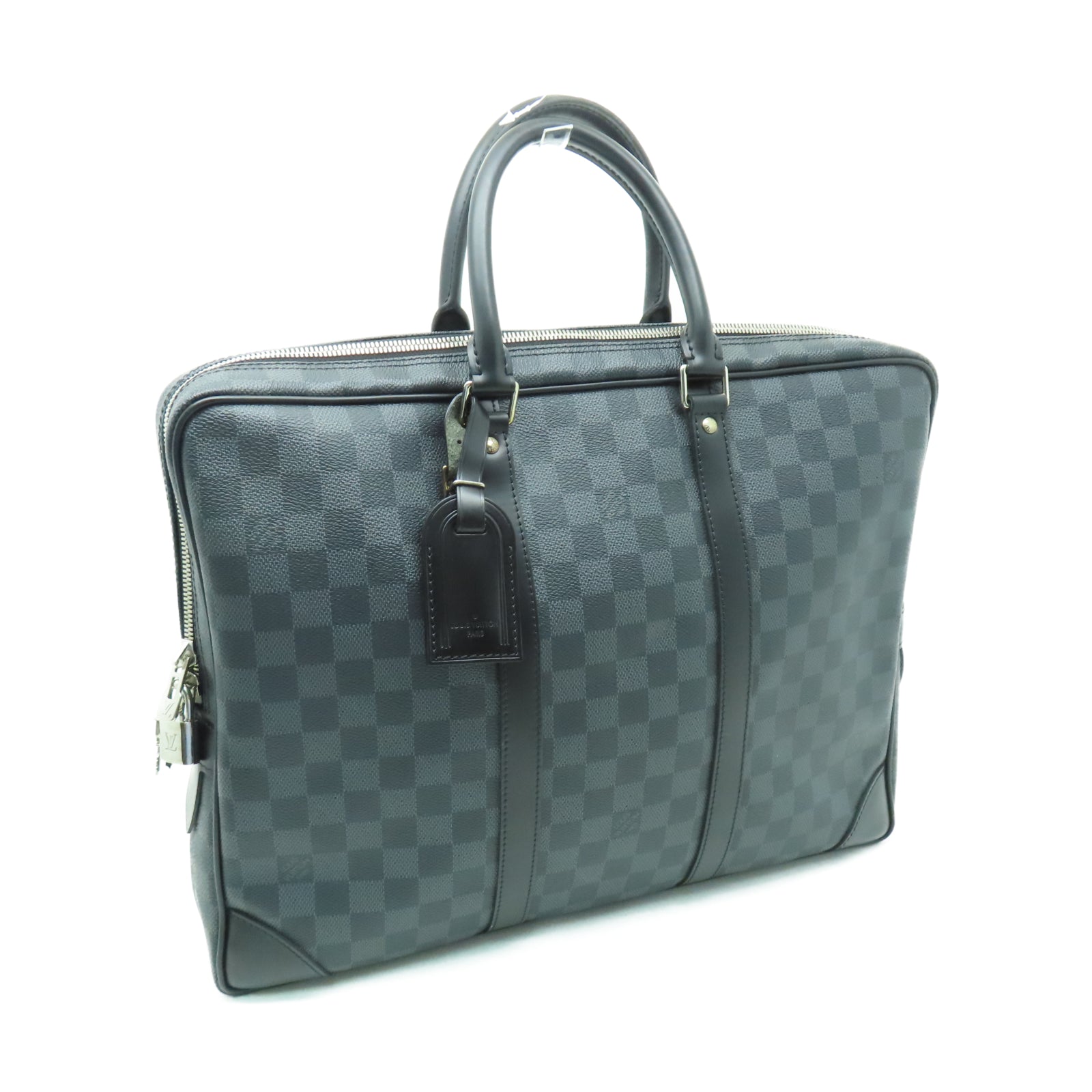 LOUIS VUITTON Damier Graphite Porte-Documents Voya銀扣公事包黑色
