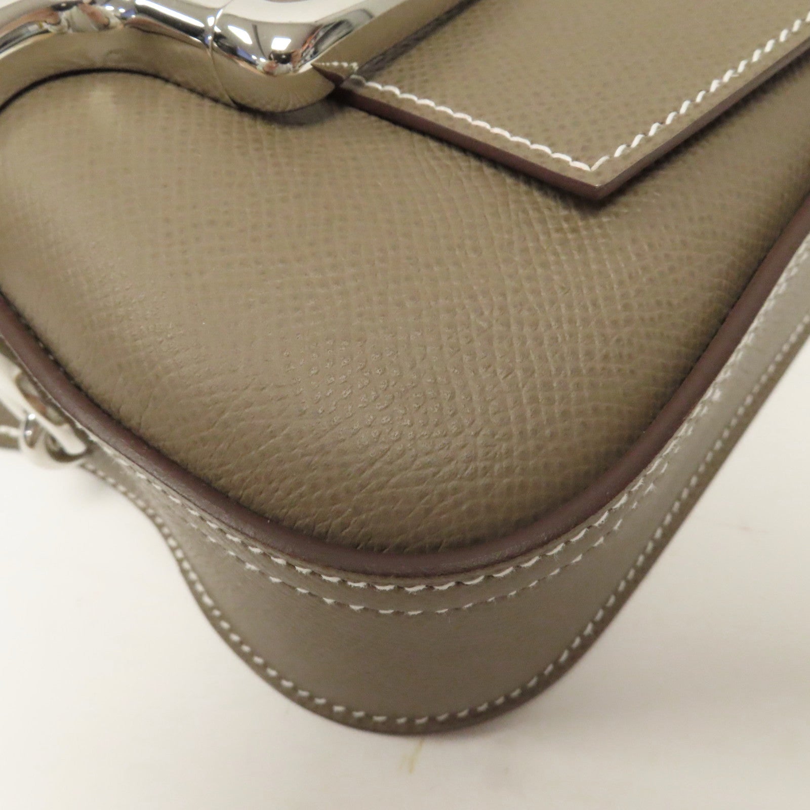 HERMES Epsom皮革Della Cavalleria Mini銀扣肩背袋Etoupe大象灰色