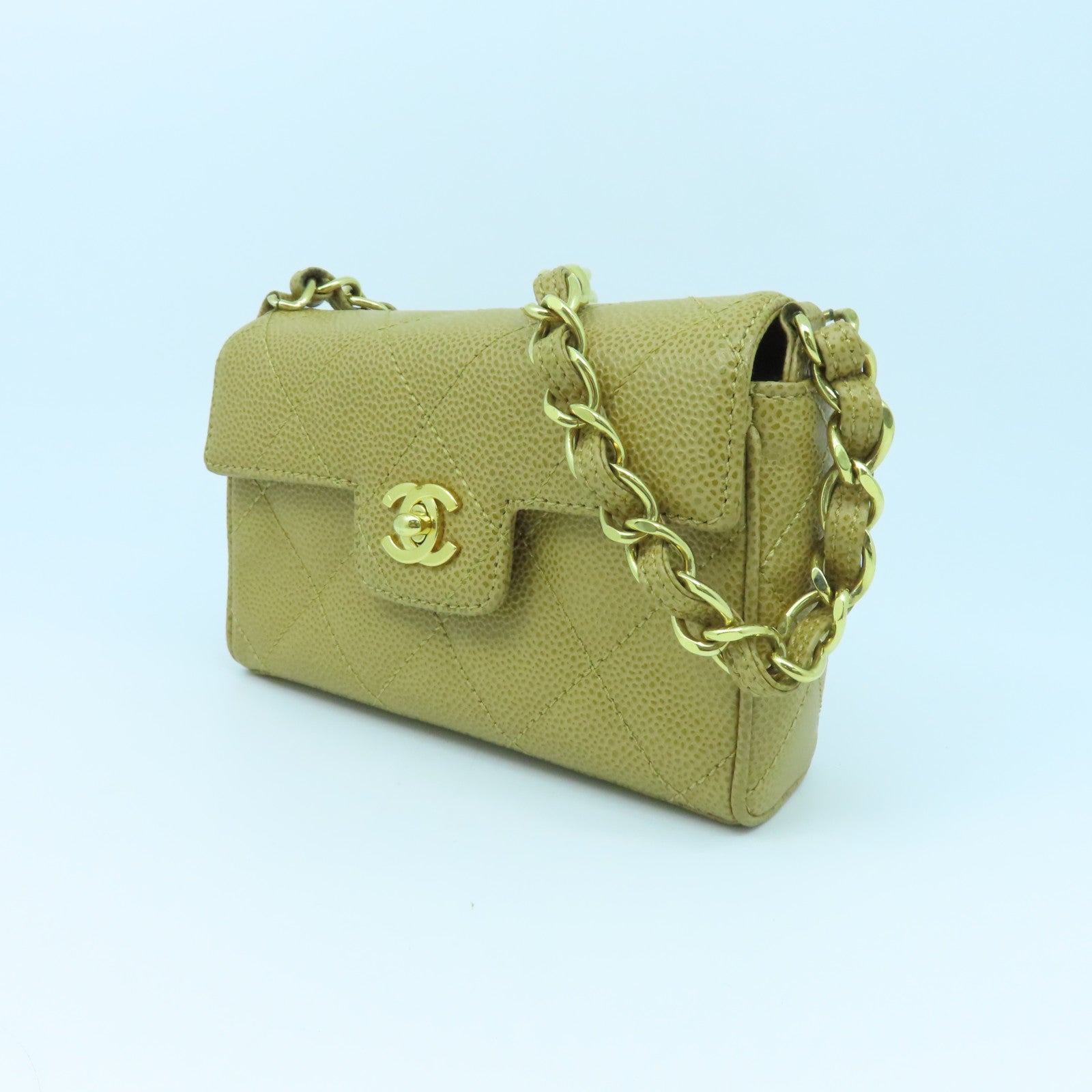 CHANEL 菱格牛皮皮革Chain Bag金扣手挽袋棕色