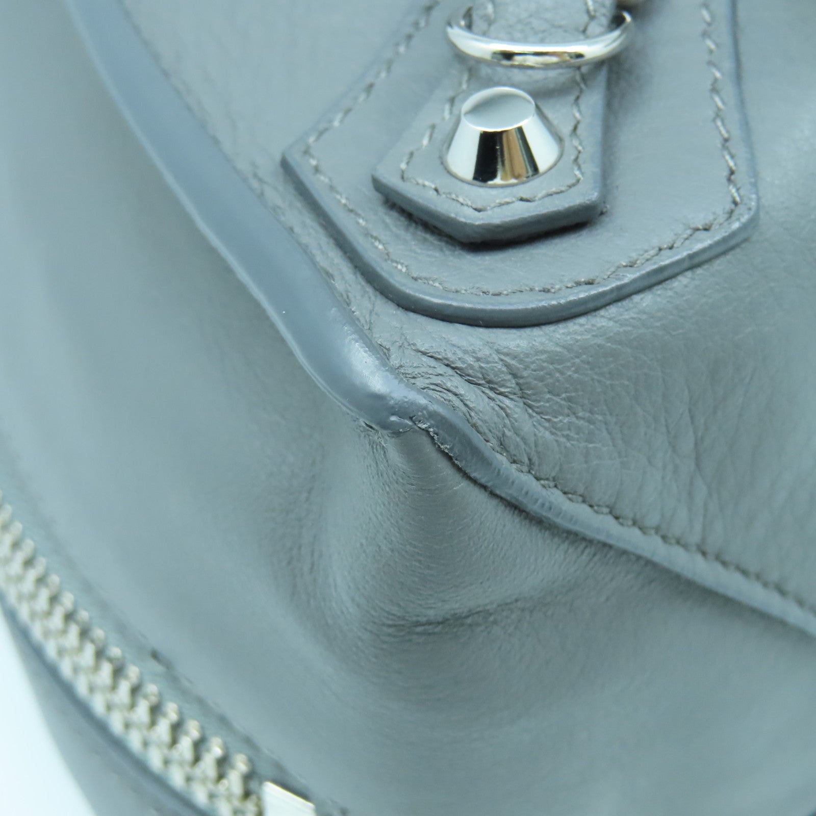 BALENCIAGA 羊皮皮革Papier B4 Zip Round銀扣手挽肩背兩用袋灰色