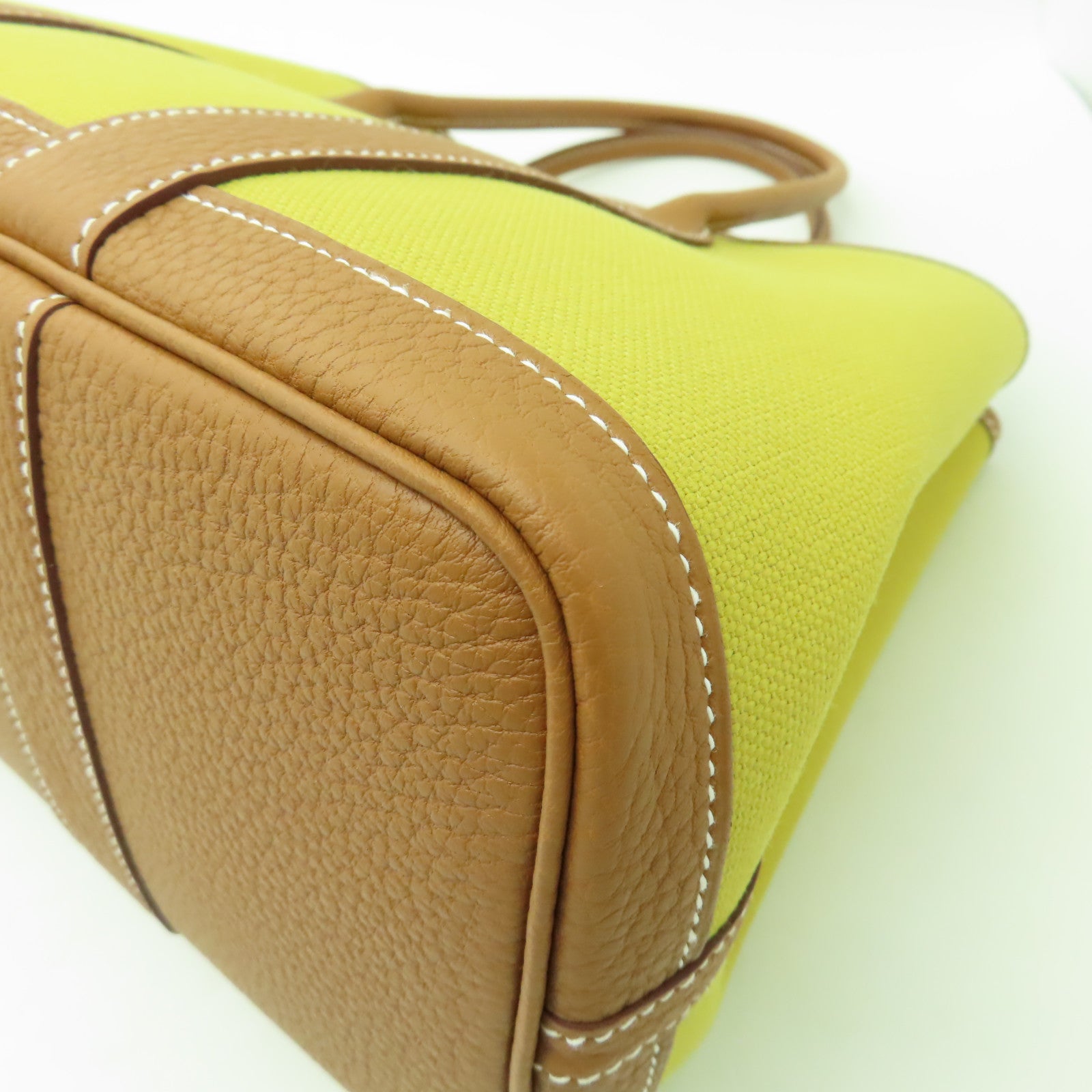 HERMES 帆布Garden Party TPM銀扣手挽袋金色