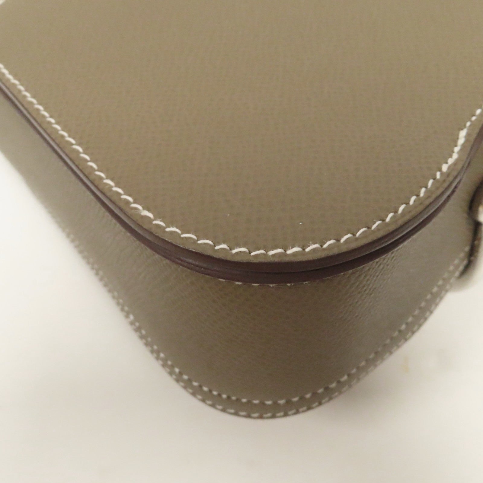 HERMES Epsom皮革Della Cavalleria Mini銀扣肩背袋Etoupe大象灰色