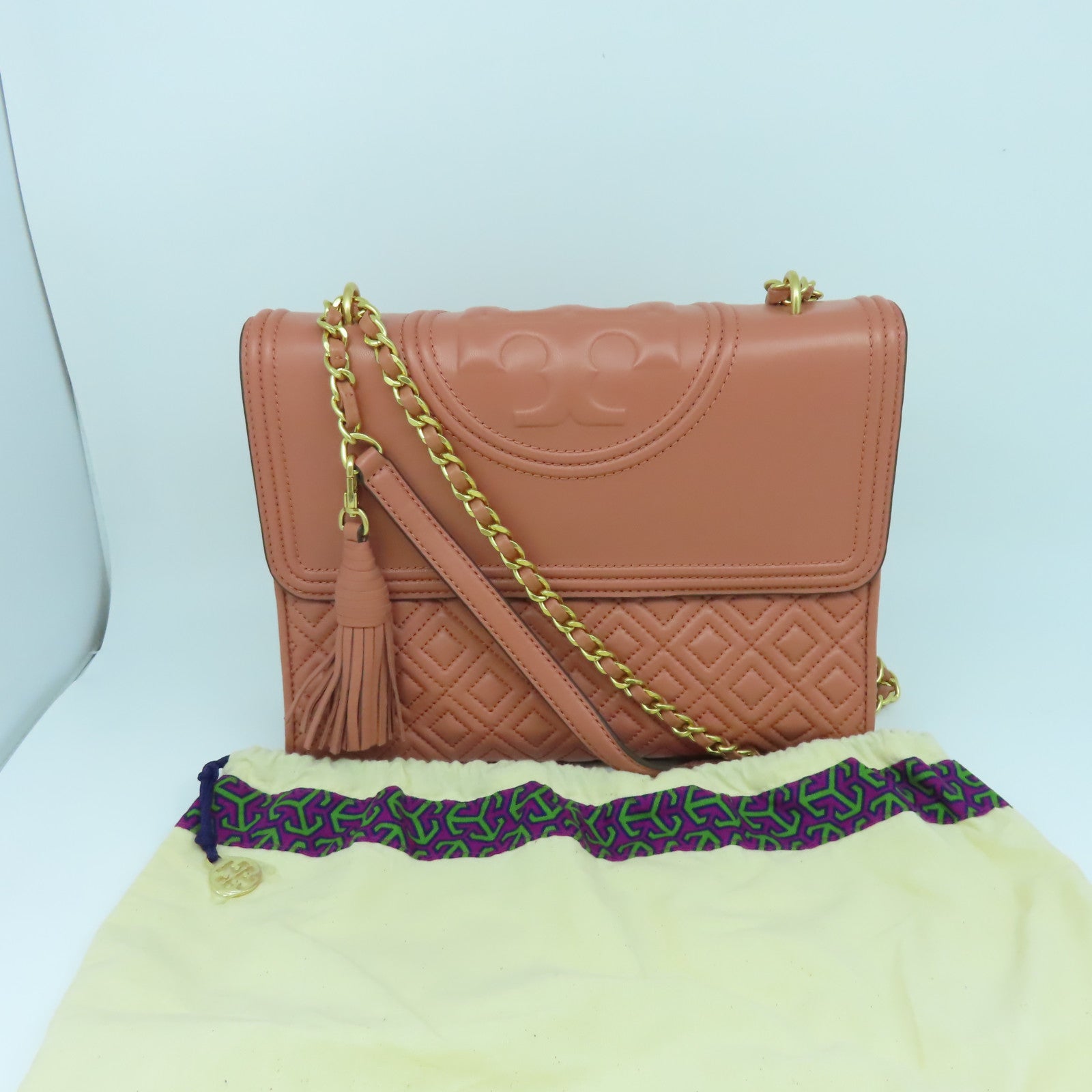 Tory Burch 牛皮皮革Chain Shoulder金扣鏈帶肩背袋粉紅色