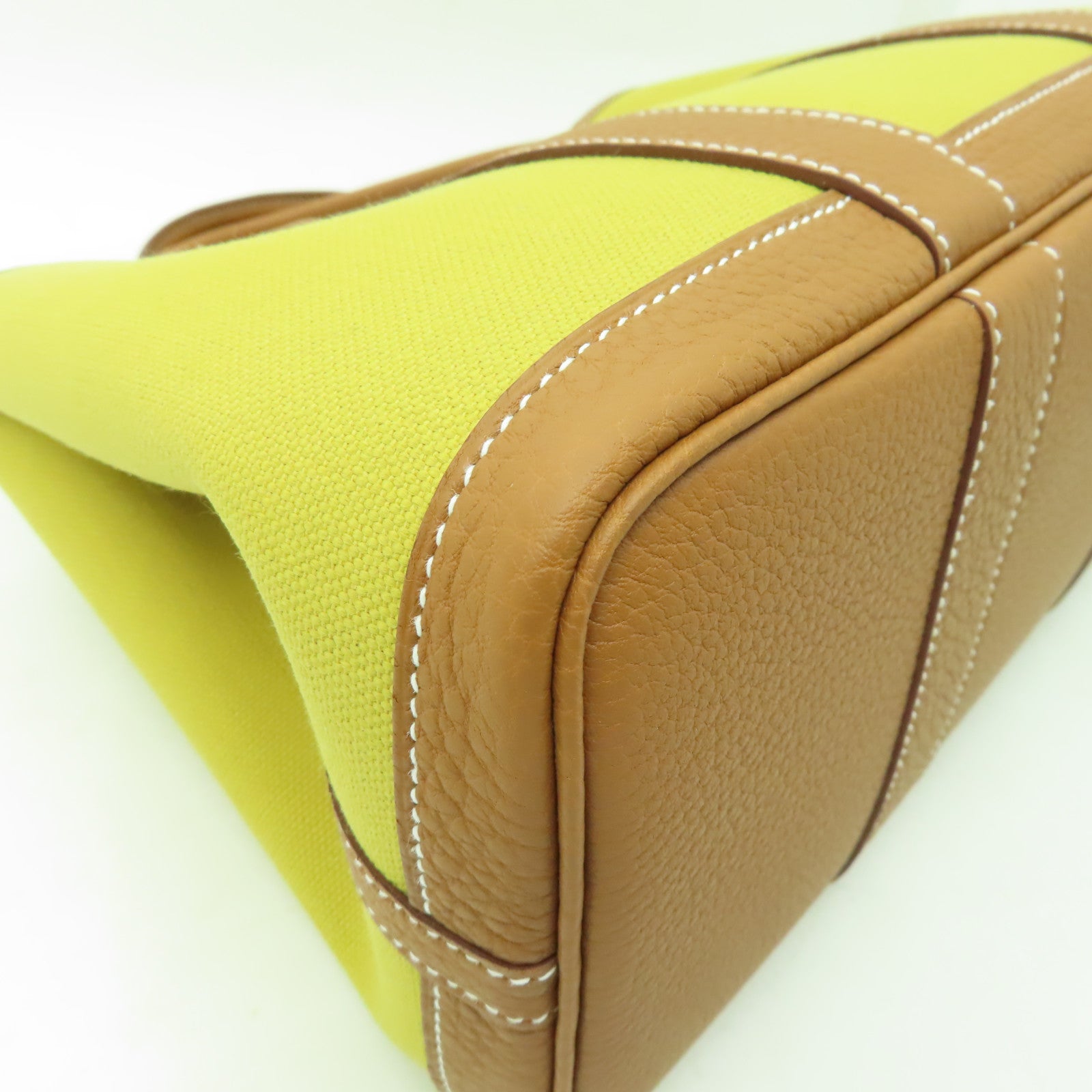 HERMES 帆布Garden Party TPM銀扣手挽袋金色