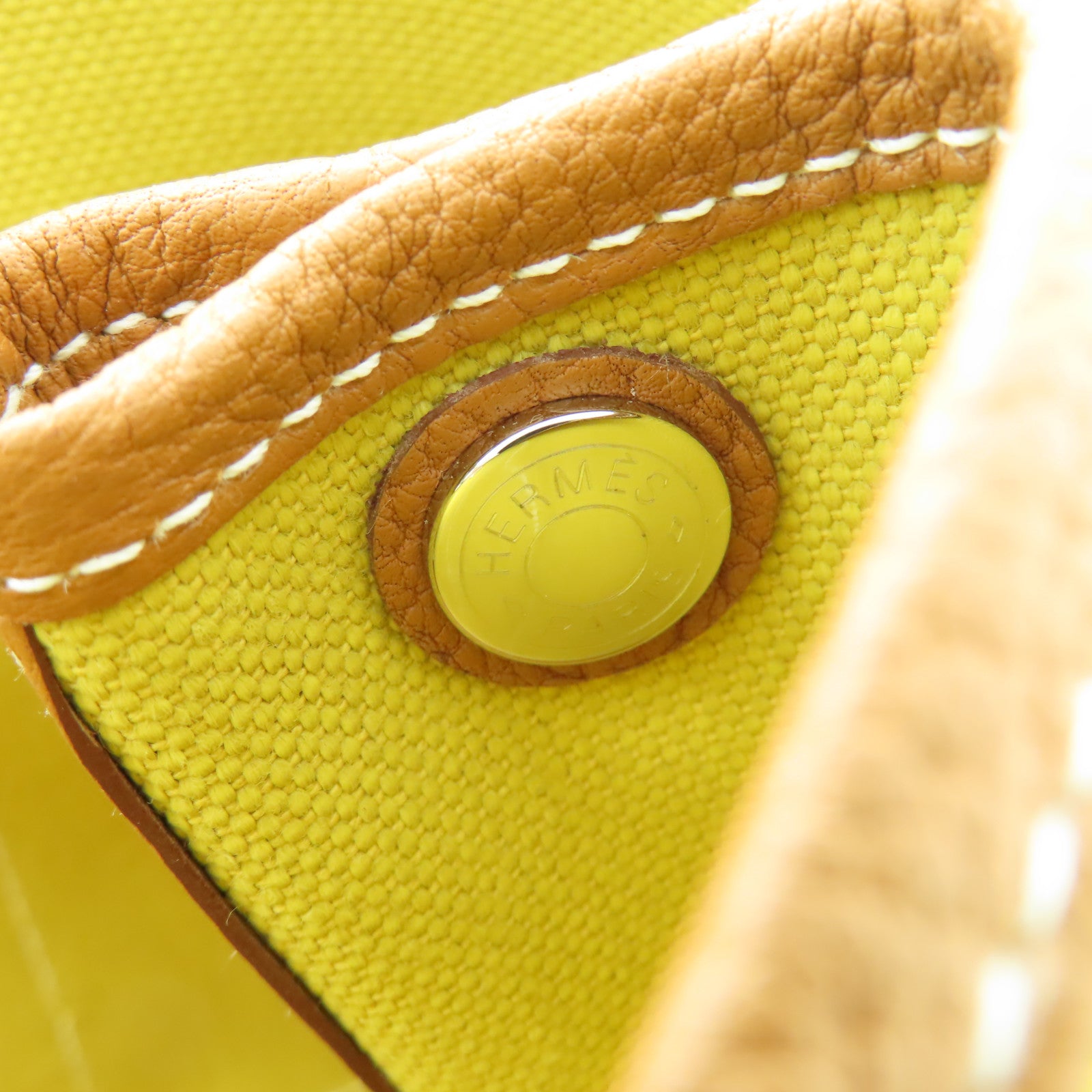 HERMES 帆布Garden Party TPM銀扣手挽袋金色