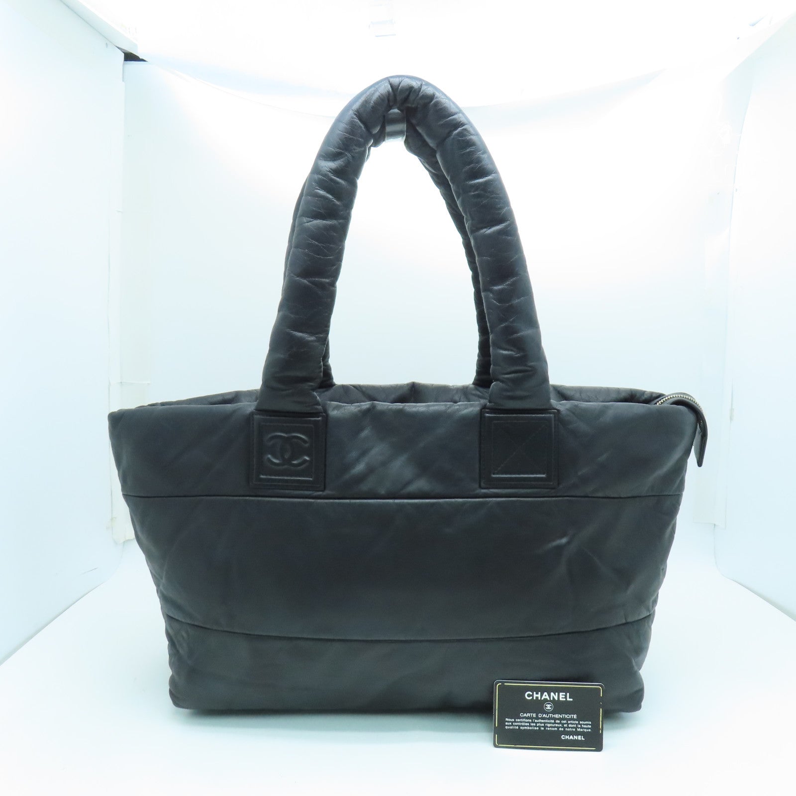 CHANEL 牛皮皮革Tote Bag银扣手挽袋黑色