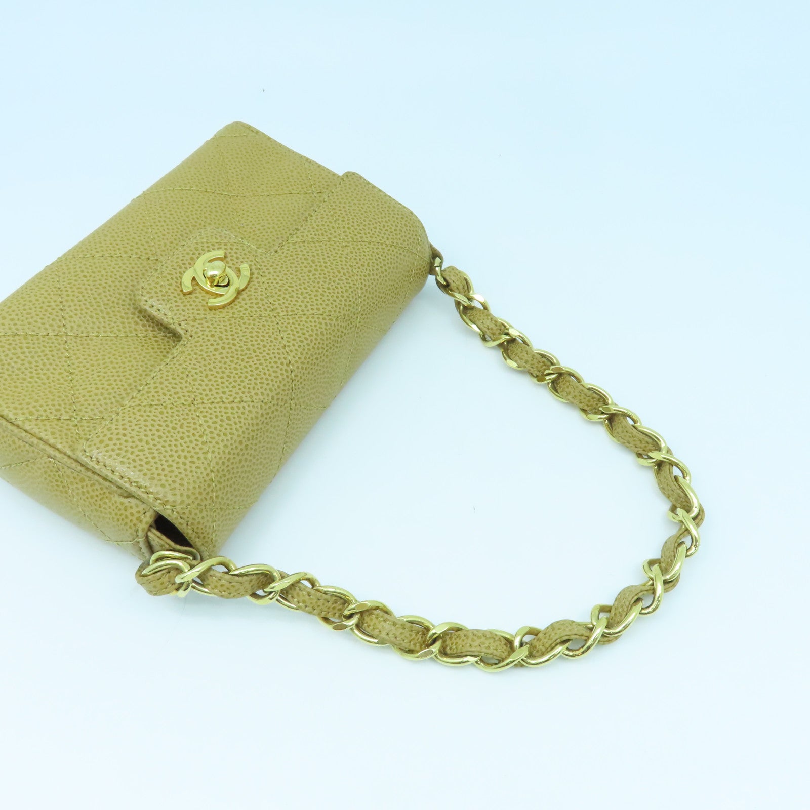 CHANEL 菱格牛皮皮革Chain Bag金扣手挽袋棕色