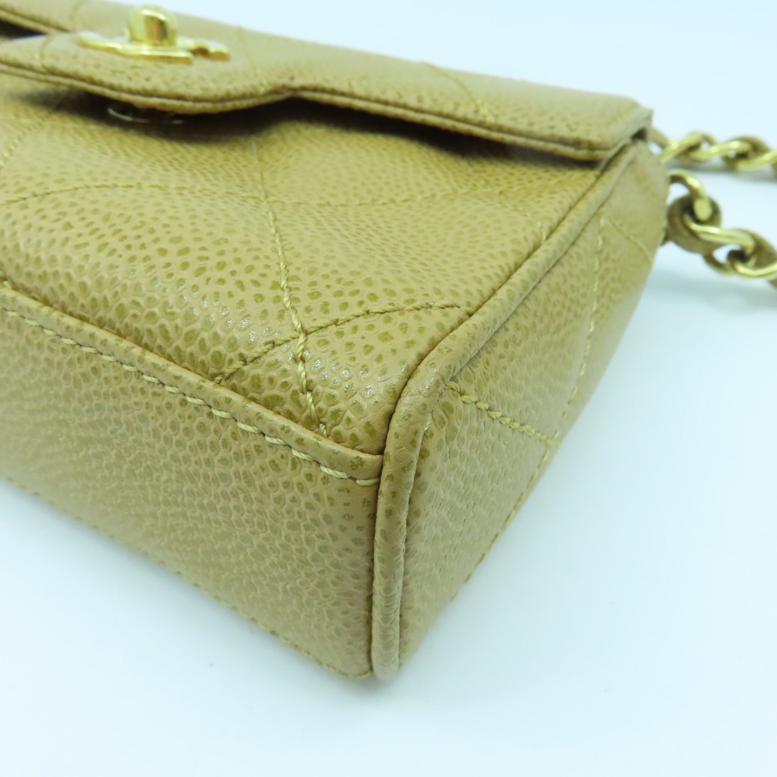 CHANEL 菱格牛皮皮革Chain Bag金扣手挽袋棕色
