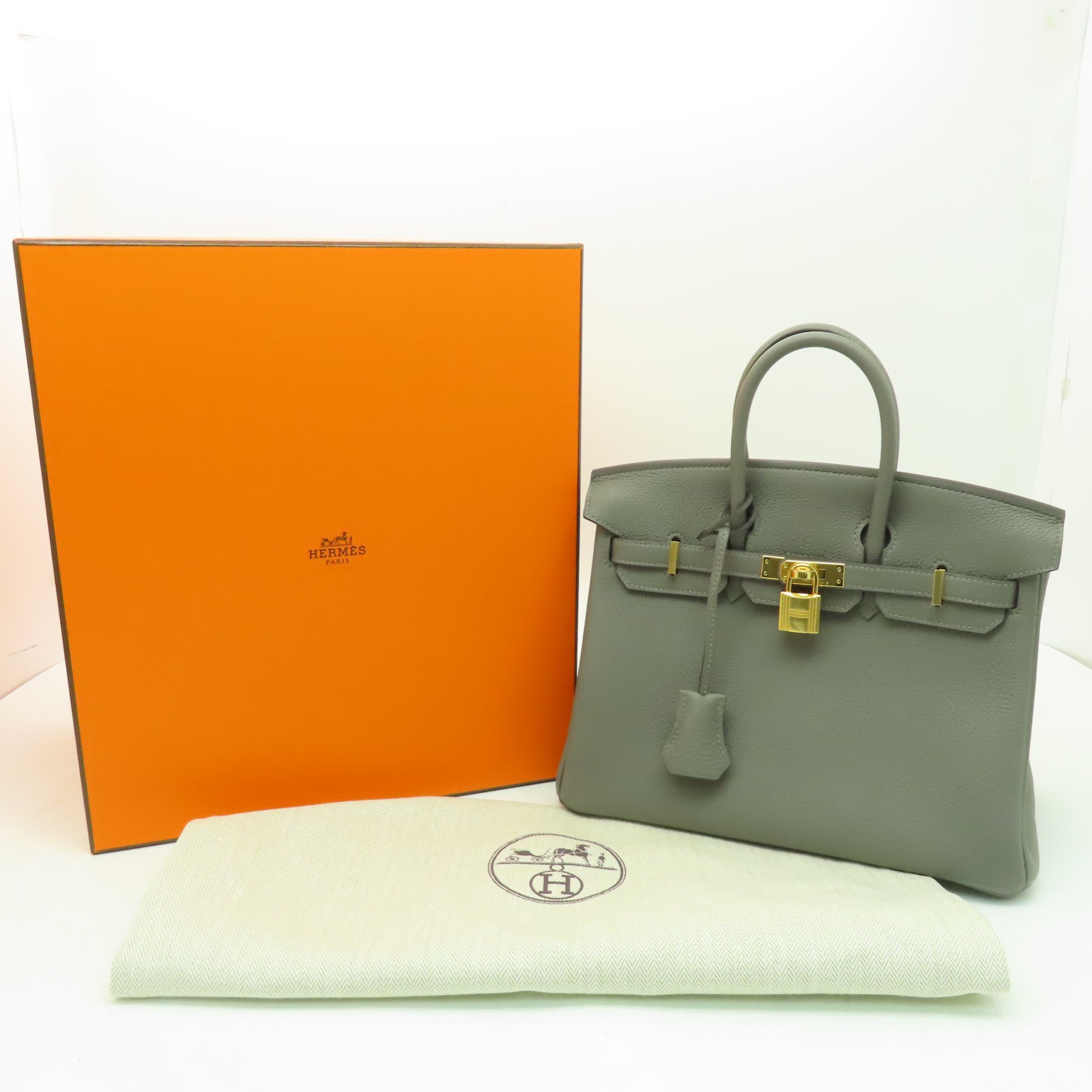 HERMES Togo皮革Birkin 25金扣手挽袋灰色