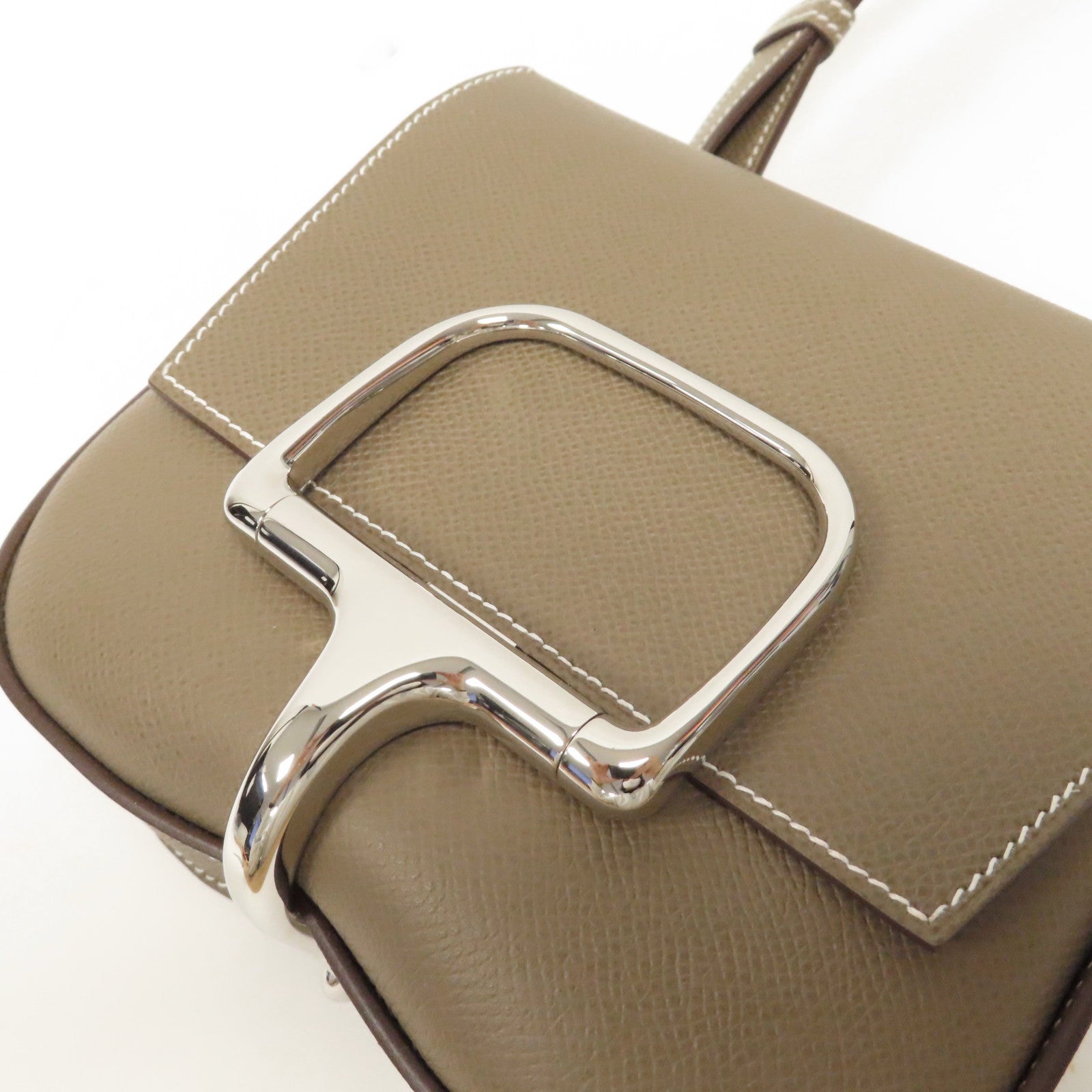 HERMES Epsom皮革Della Cavalleria Mini銀扣肩背袋Etoupe大象灰色