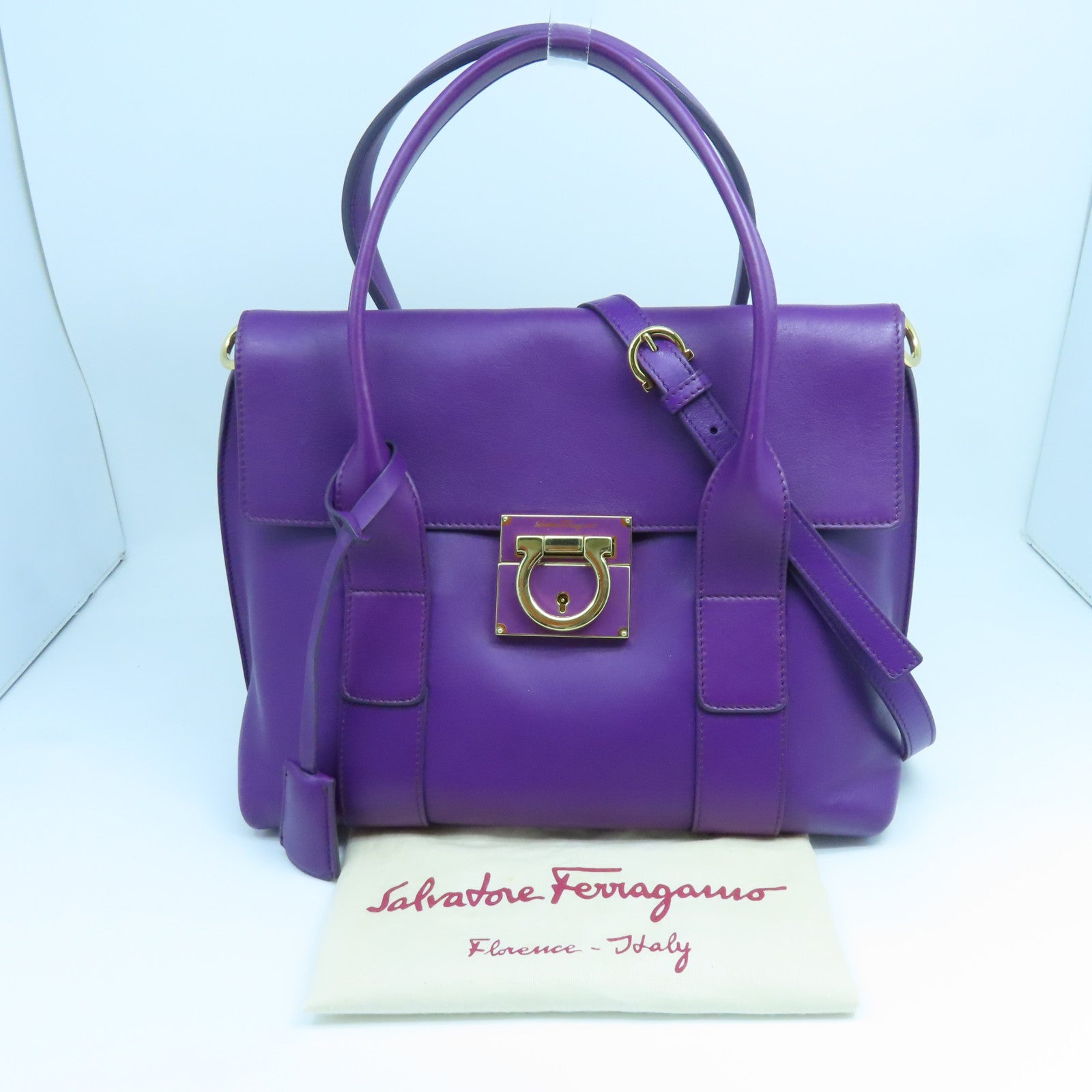 Salvatore Ferragamo 牛皮皮革Shoulder Bag金扣手挽肩背兩用袋紫色